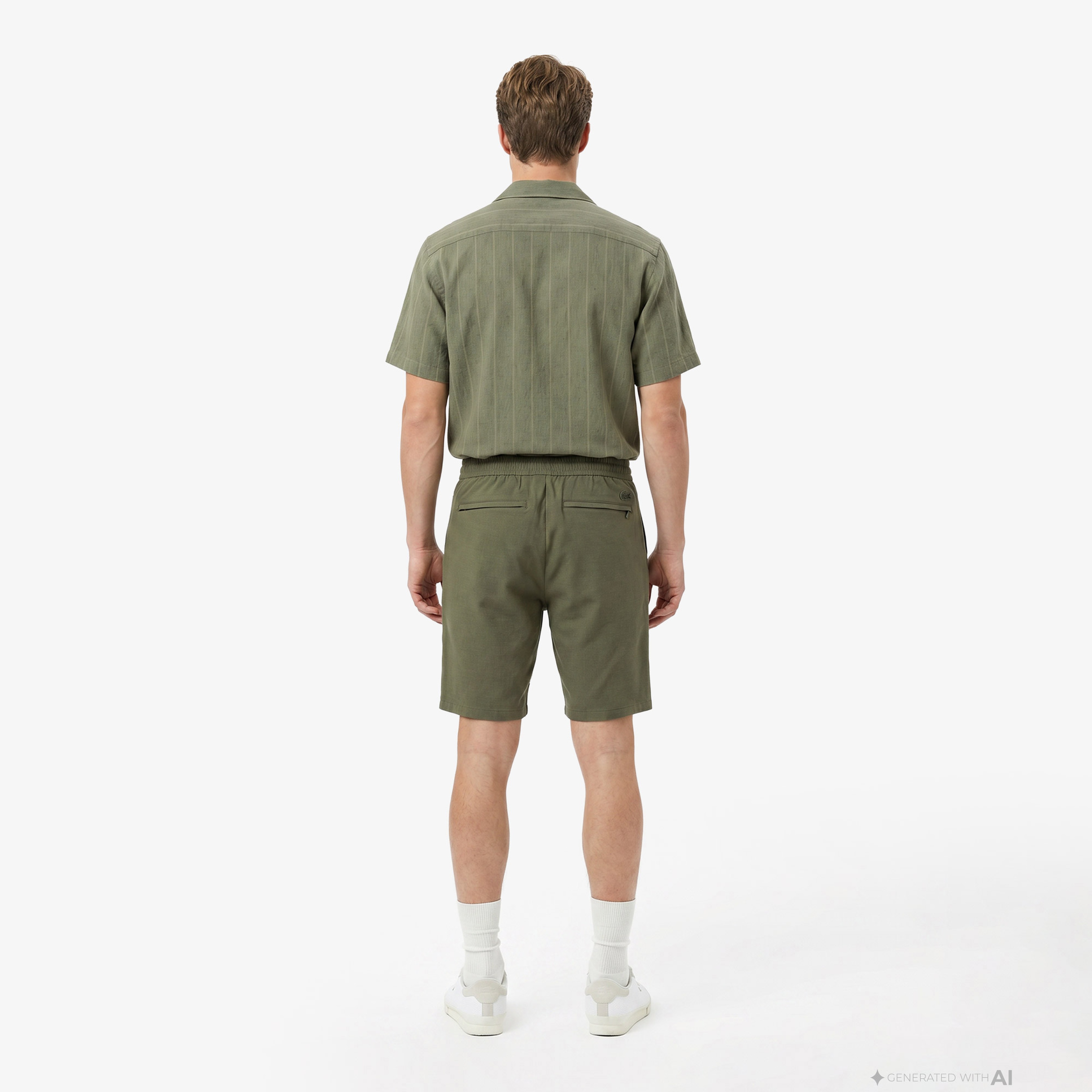 Erkek Tapered Fit Keten Haki Bermuda Şort