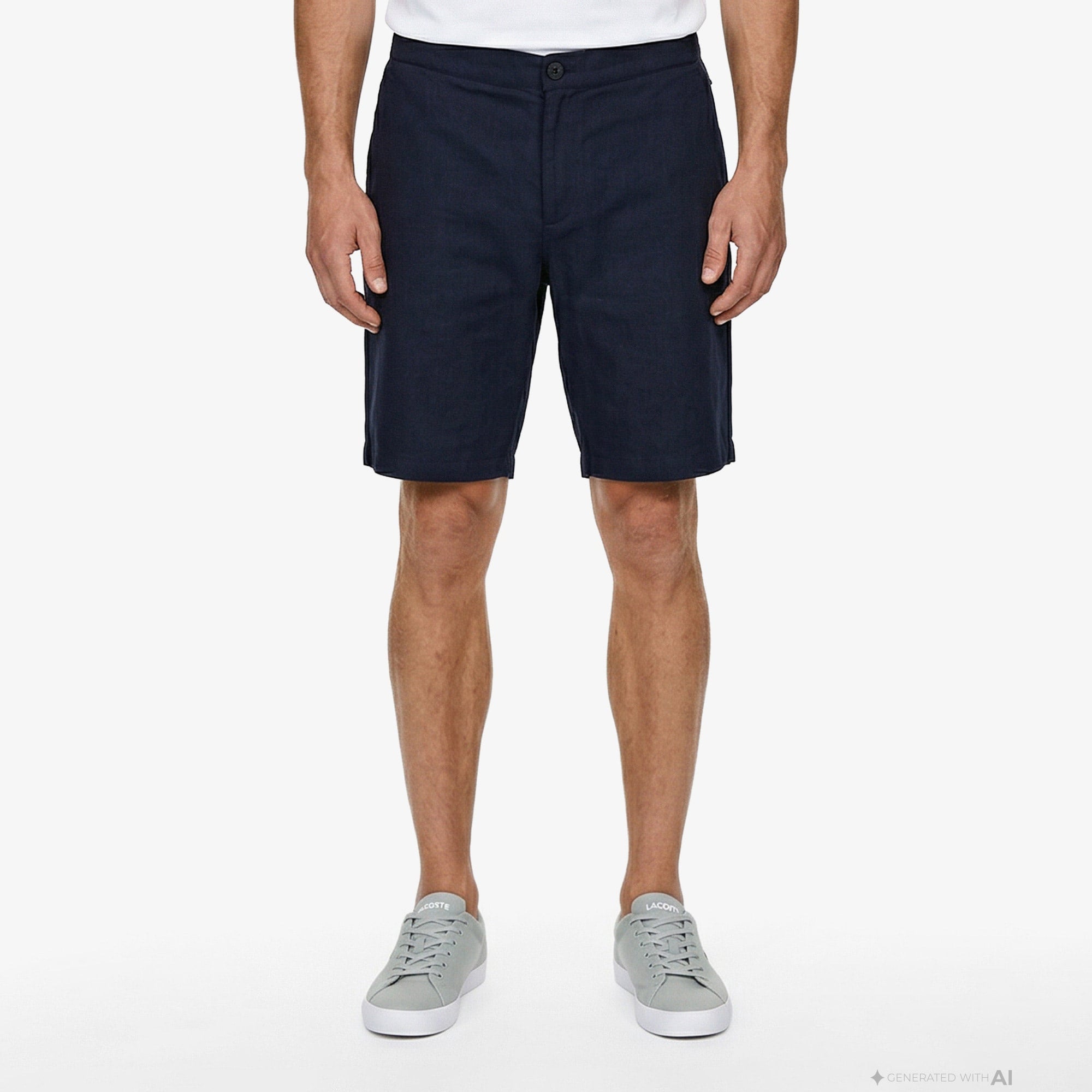 Erkek Tapered Fit Keten Lacivert Bermuda Şort