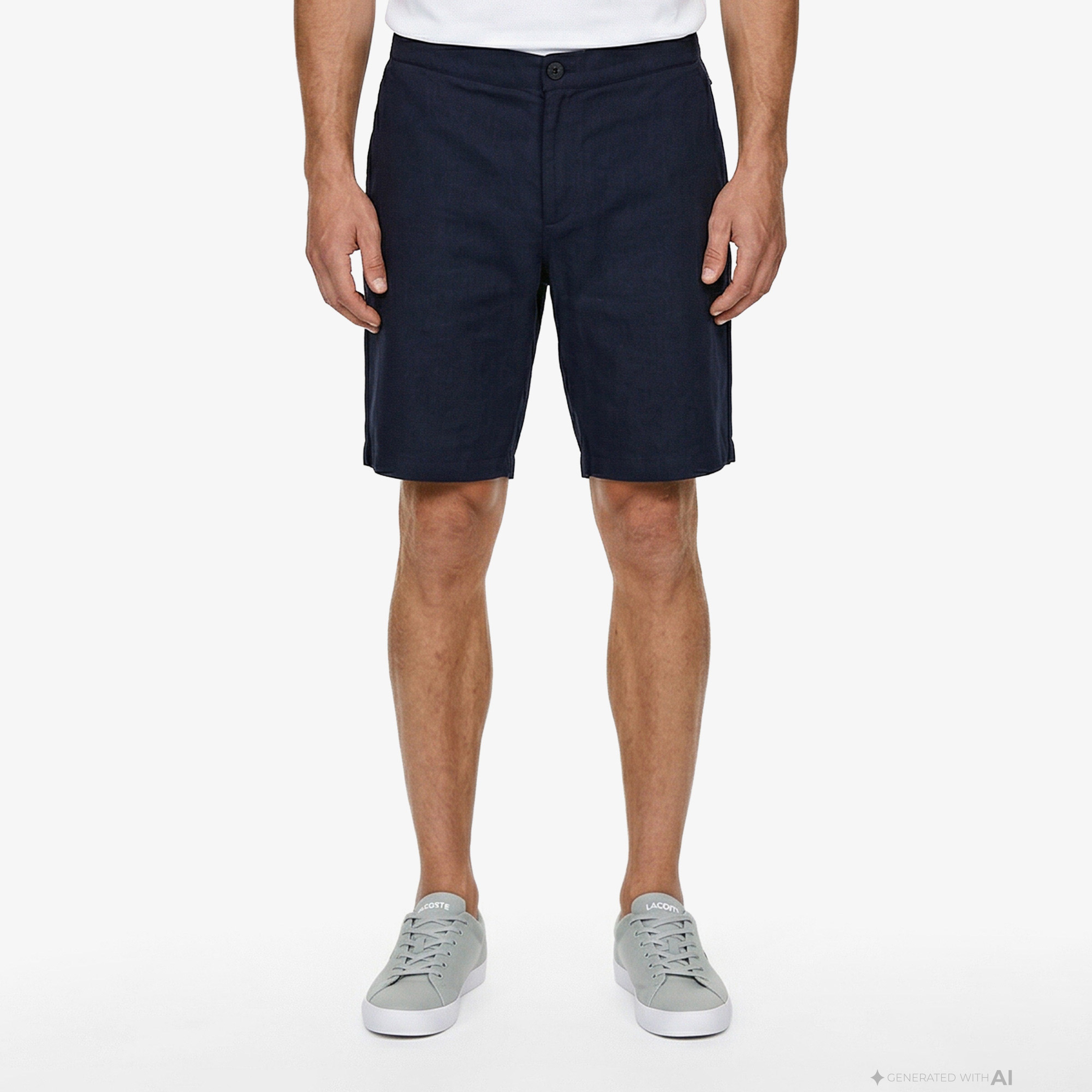 Erkek Tapered Fit Keten Lacivert Bermuda Şort Erkek Tapered Fit Keten Lacivert Bermuda Şort