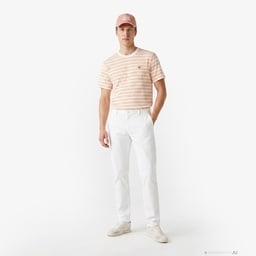Erkek Classic Fit Bisiklet Yaka Çizgili Turuncu T-Shirt Turuncu