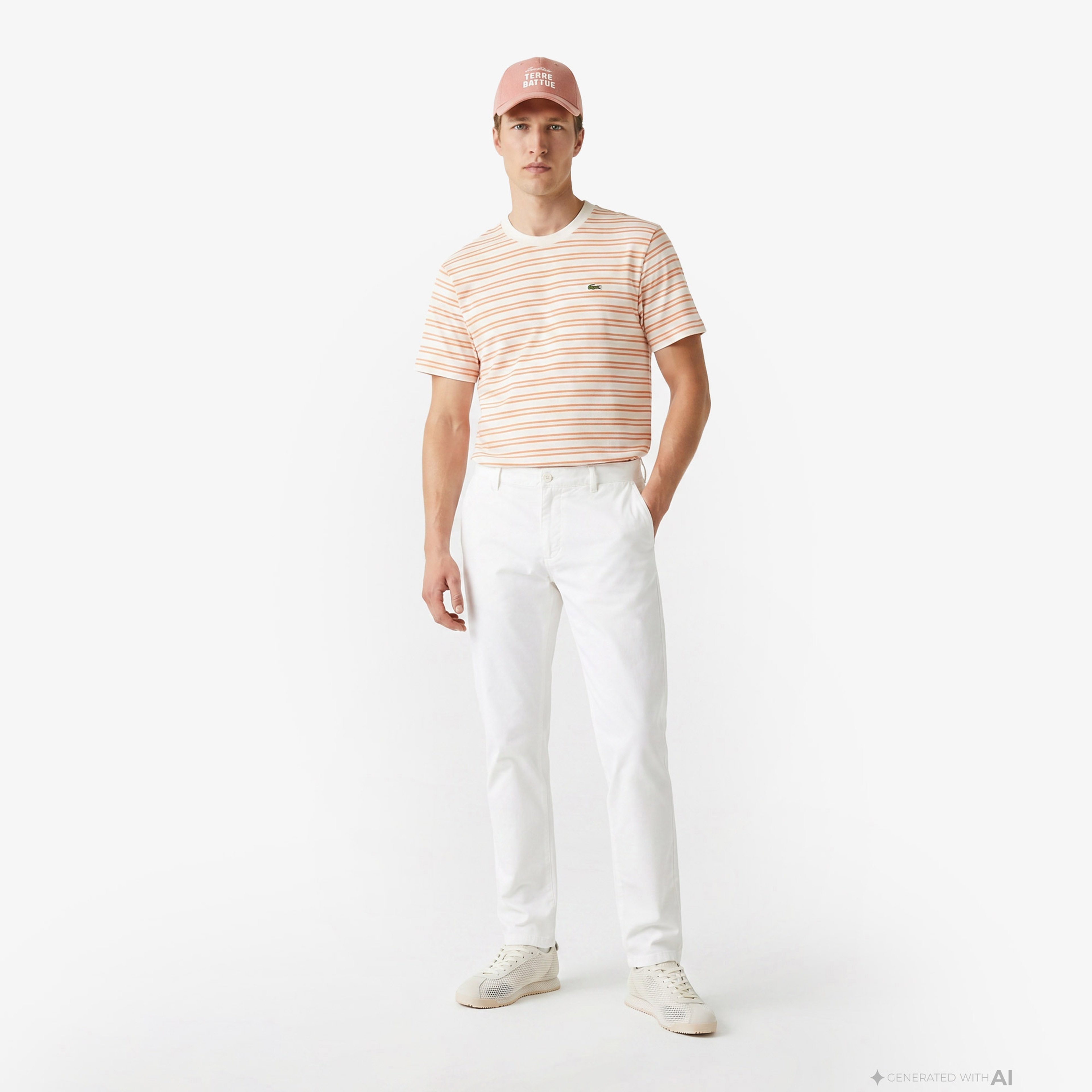 Erkek Classic Fit Bisiklet Yaka Çizgili Turuncu T-Shirt