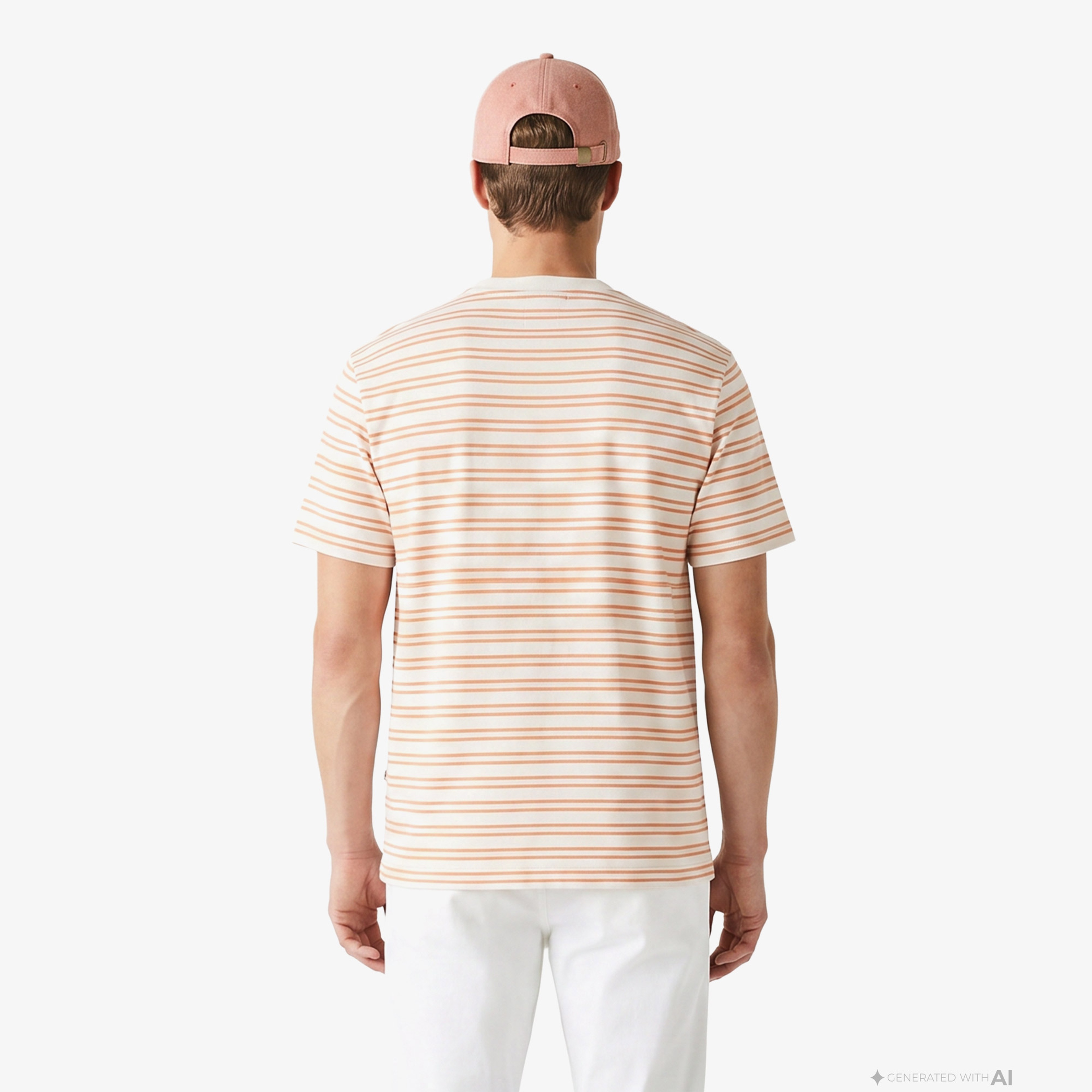 Erkek Classic Fit Bisiklet Yaka Çizgili Turuncu T-Shirt