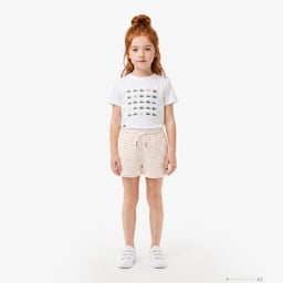 Kız Çocuk Bisiklet Yaka Baskılı Beyaz T-Shirt Beyaz