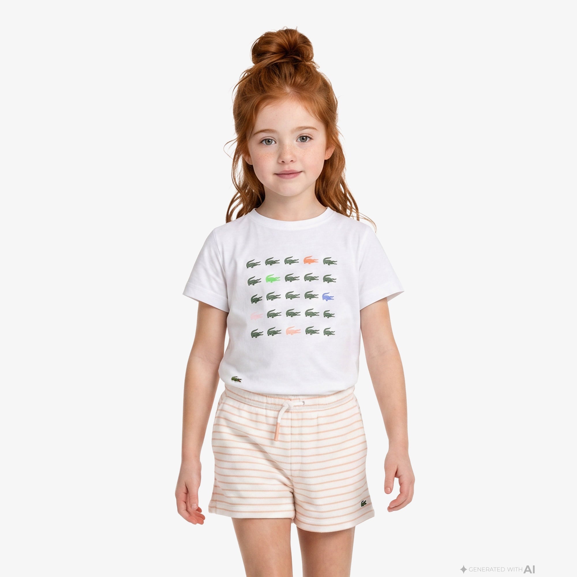 Kız Çocuk Bisiklet Yaka Baskılı Beyaz T-Shirt