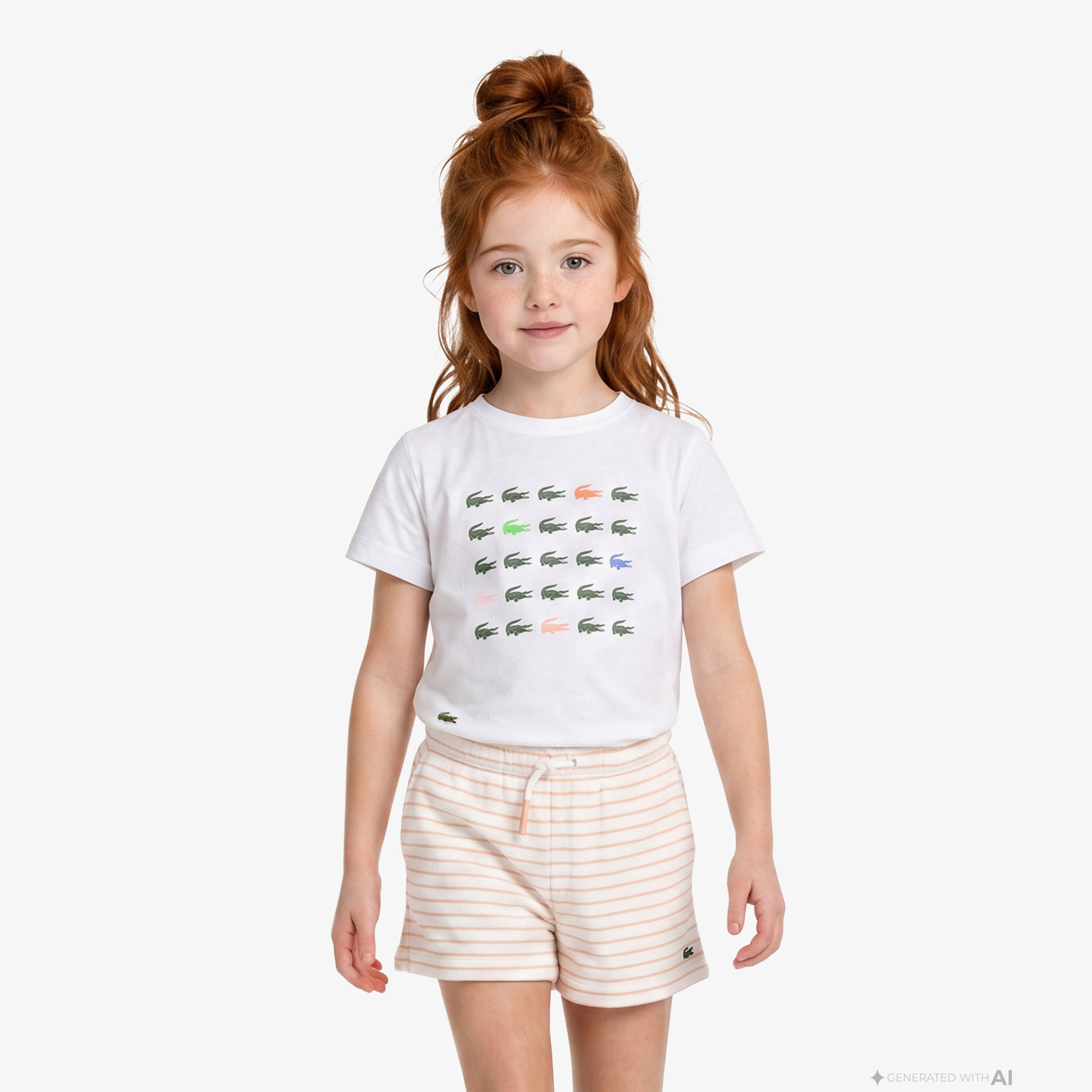 Kız Çocuk Bisiklet Yaka Baskılı Beyaz T-Shirt
