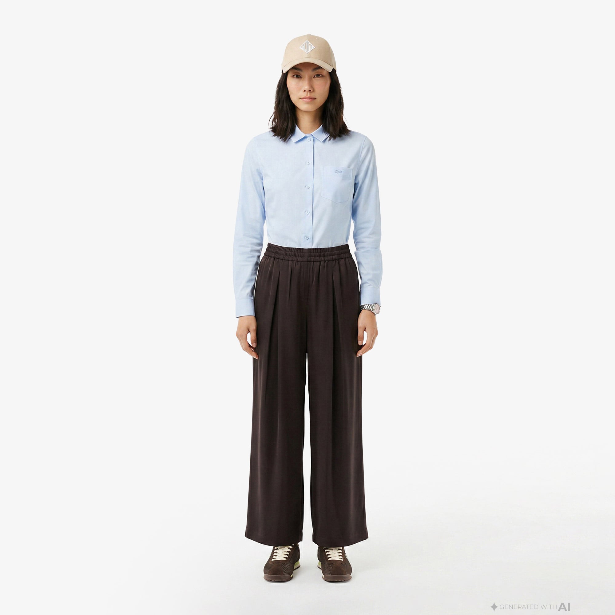 Lacoste Kadın Slim Fit Mavi Gömlek görsel 4