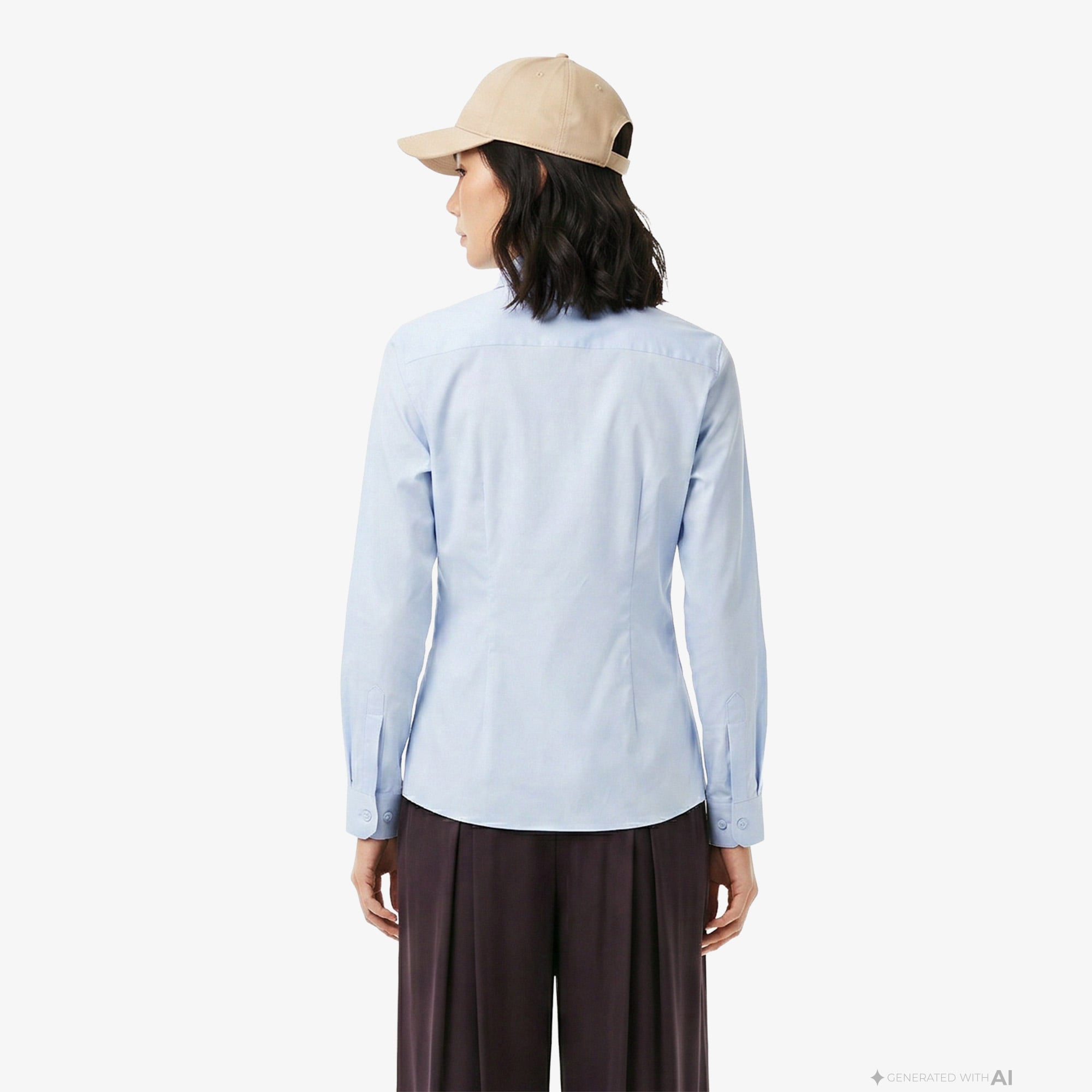Lacoste Kadın Slim Fit Mavi Gömlek görsel 3