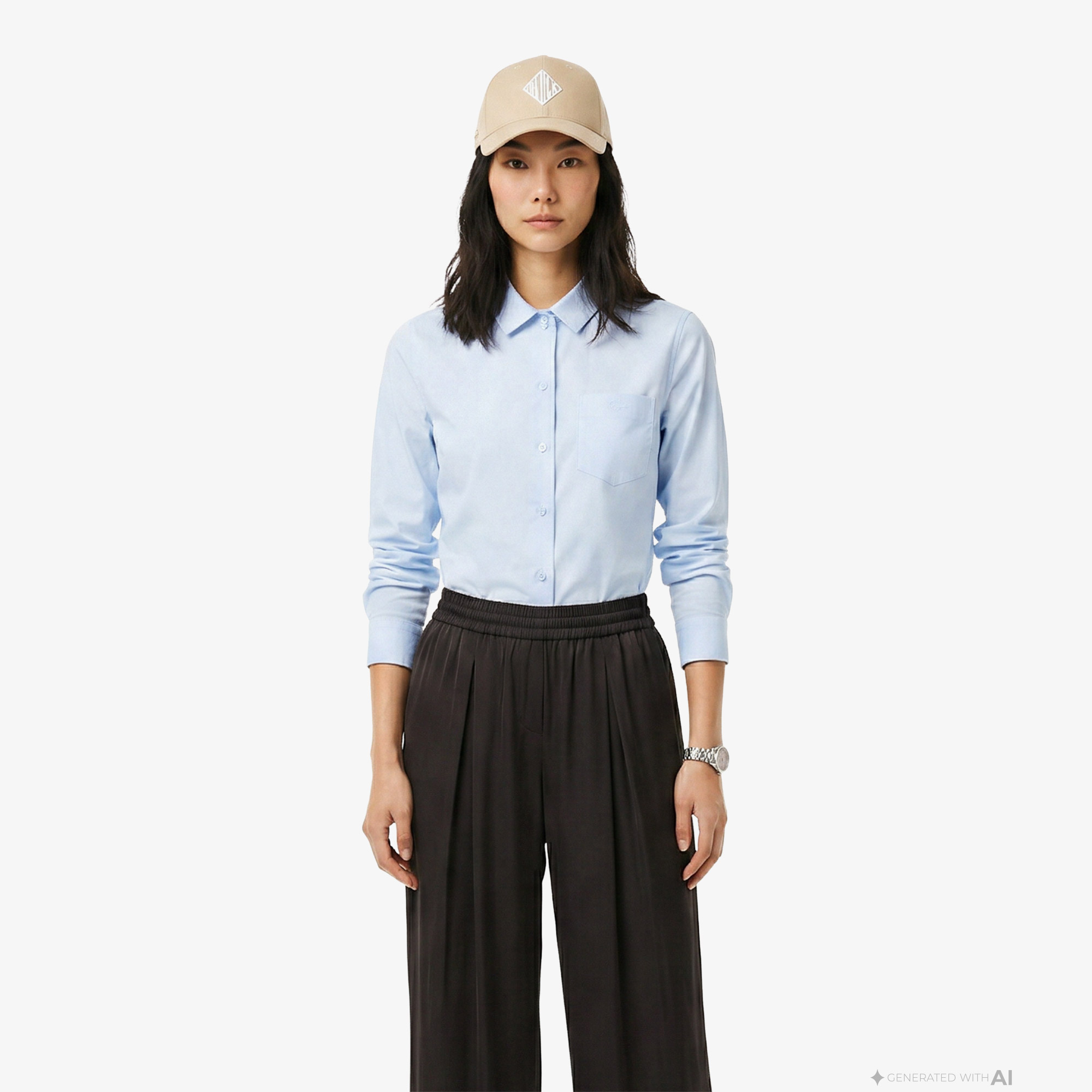Lacoste Kadın Slim Fit Mavi Gömlek