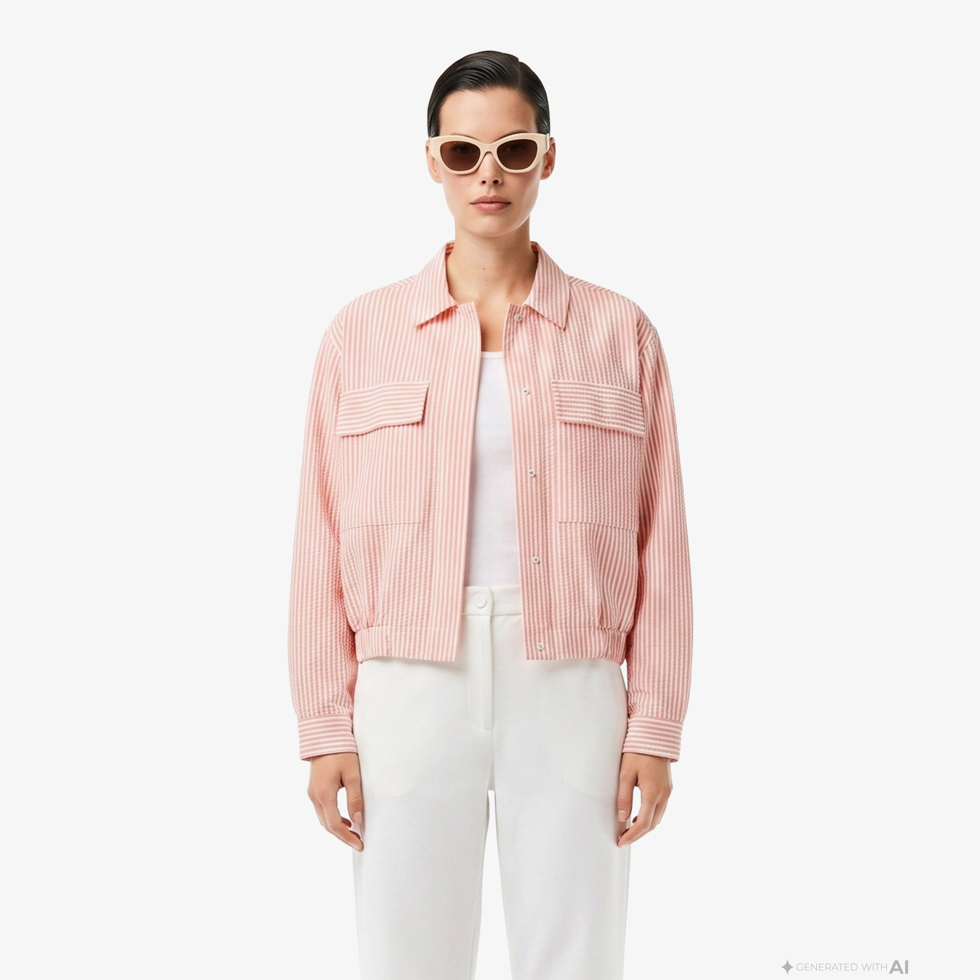 Kadın Relaxed Fit Çizgili Pembe Ceket