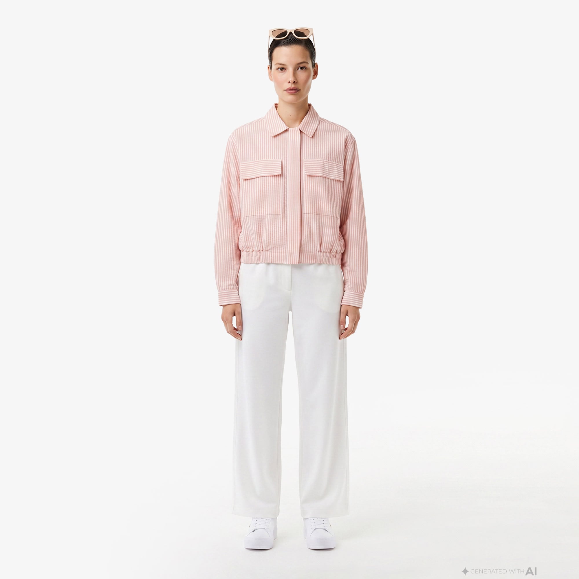 Lacoste Kadın Relaxed Fit Çizgili Pembe Ceket görsel 4