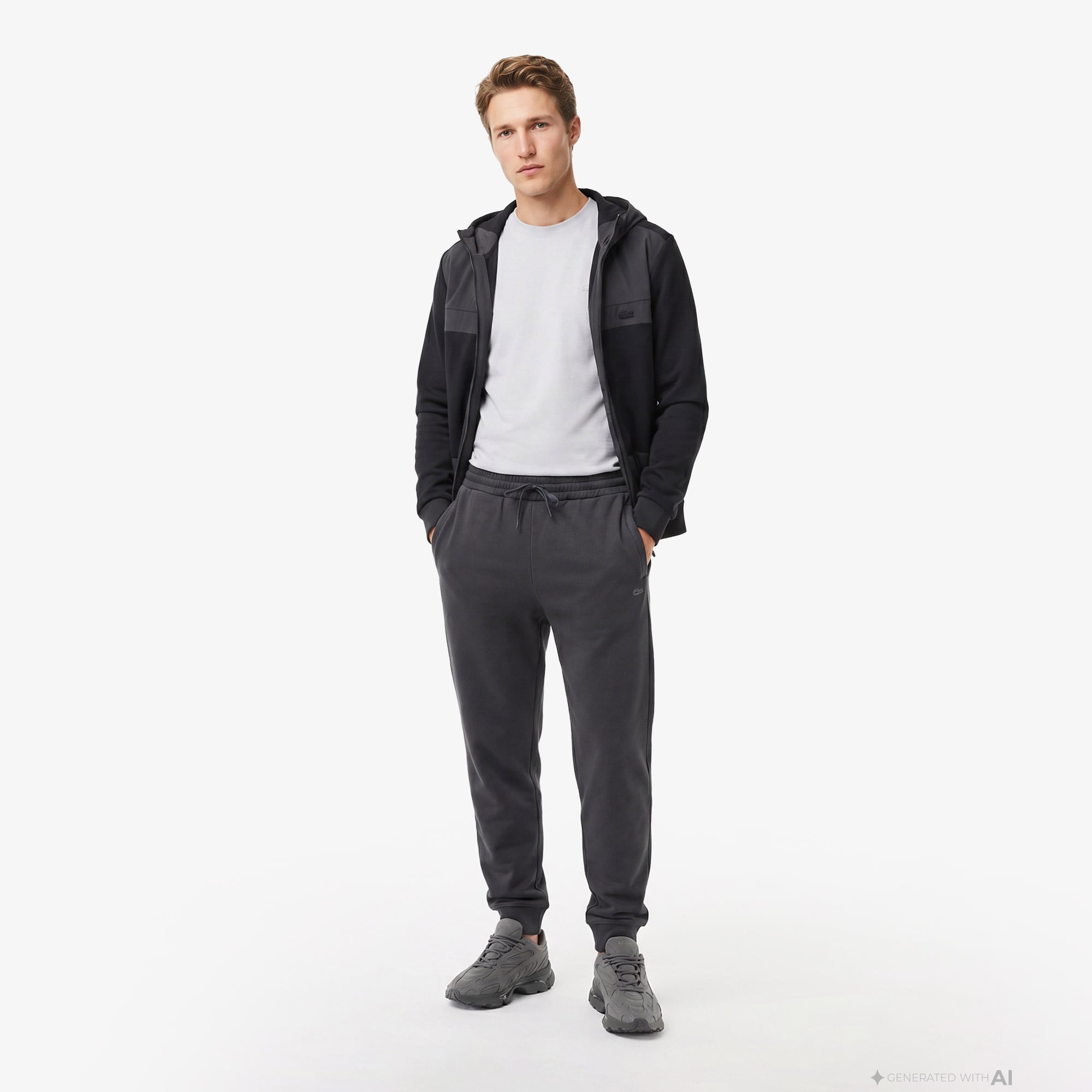 Lacoste Erkek Regular Fit Fermuarlı Renk Bloklu Koyu Gri Sweatshirt görsel 4