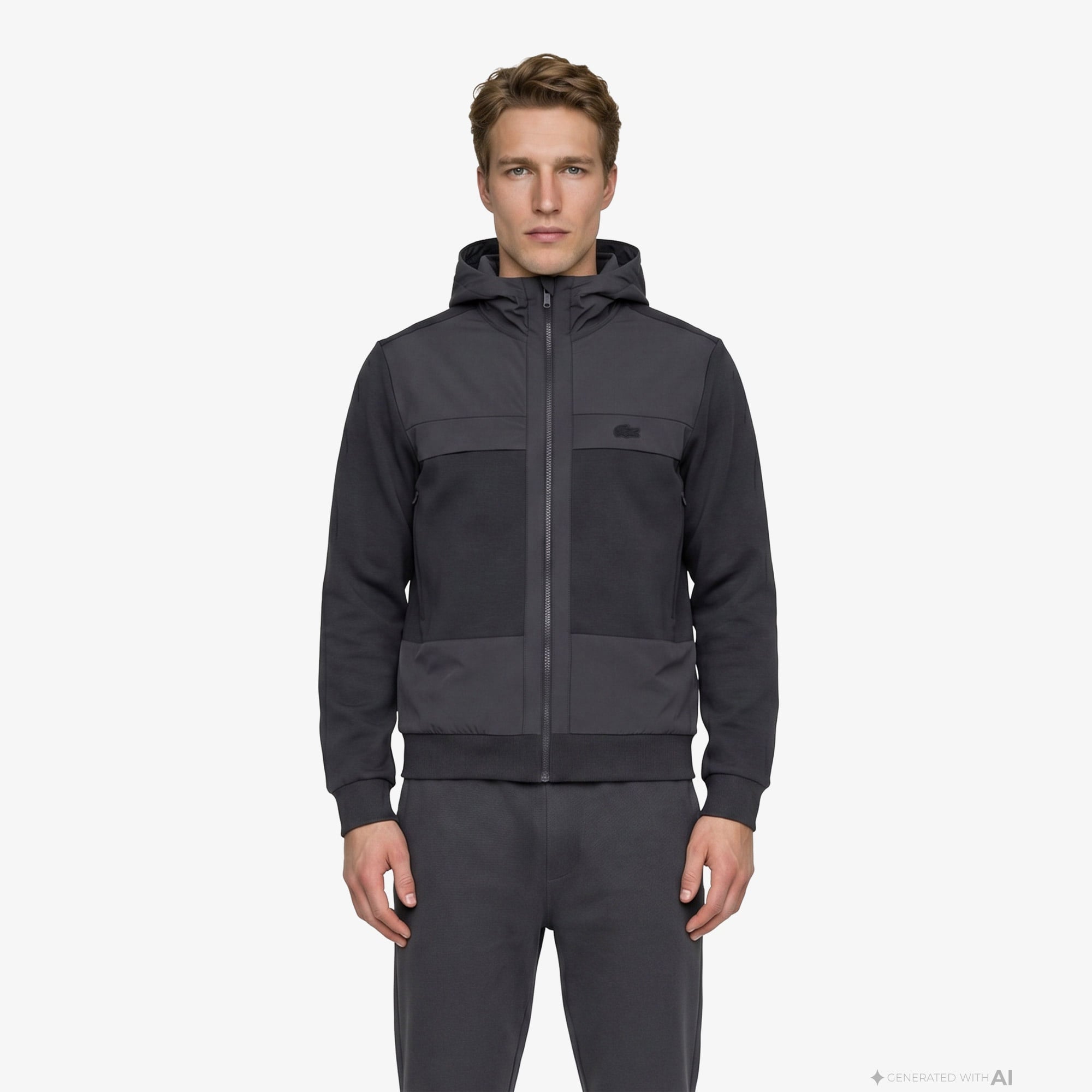 Erkek Regular Fit Fermuarlı Renk Bloklu Koyu Gri Sweatshirt