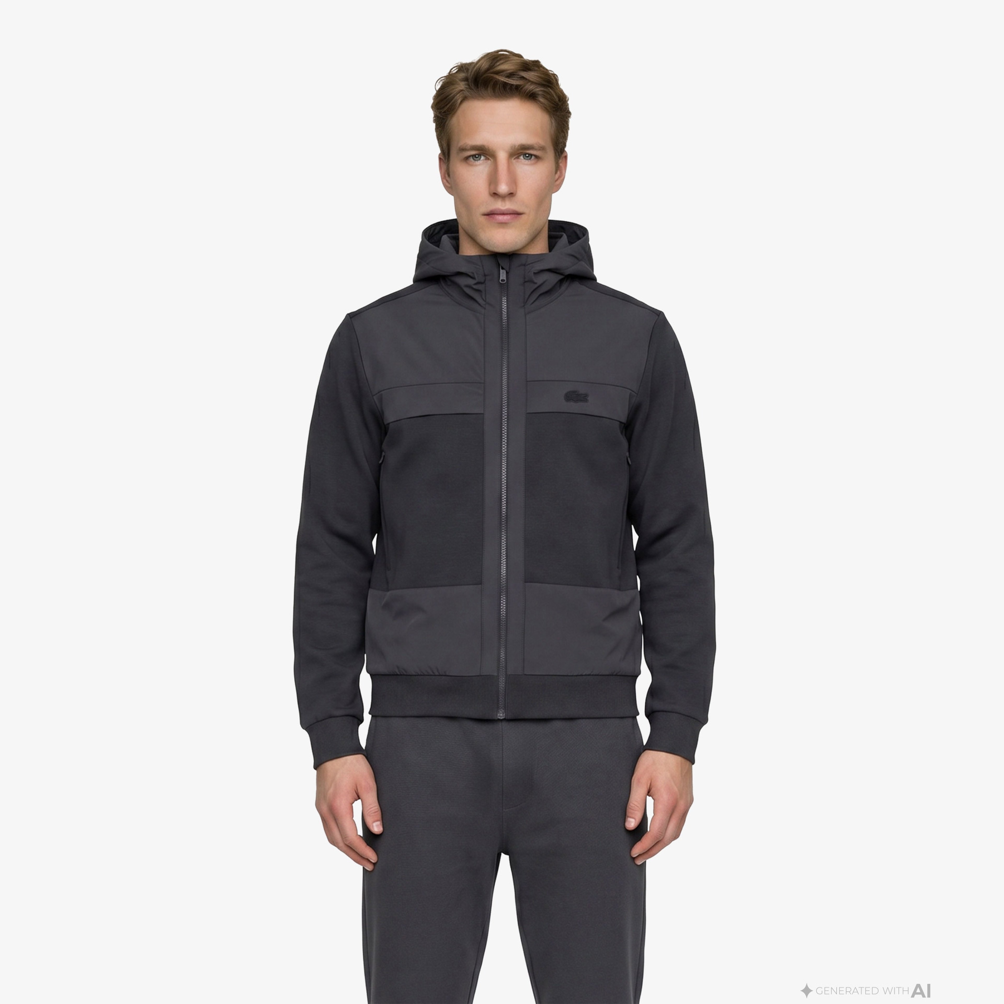 Erkek Regular Fit Fermuarlı Renk Bloklu Koyu Gri Sweatshirt