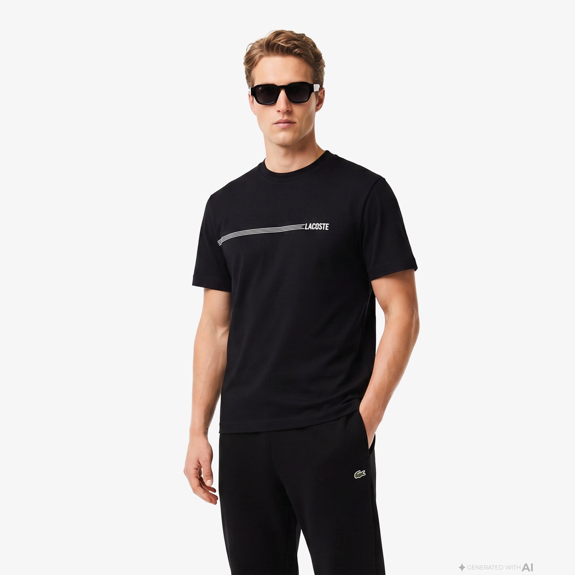 Erkek Relaxed Fit Bisiklet Yaka Baskılı Siyah T-Shirt