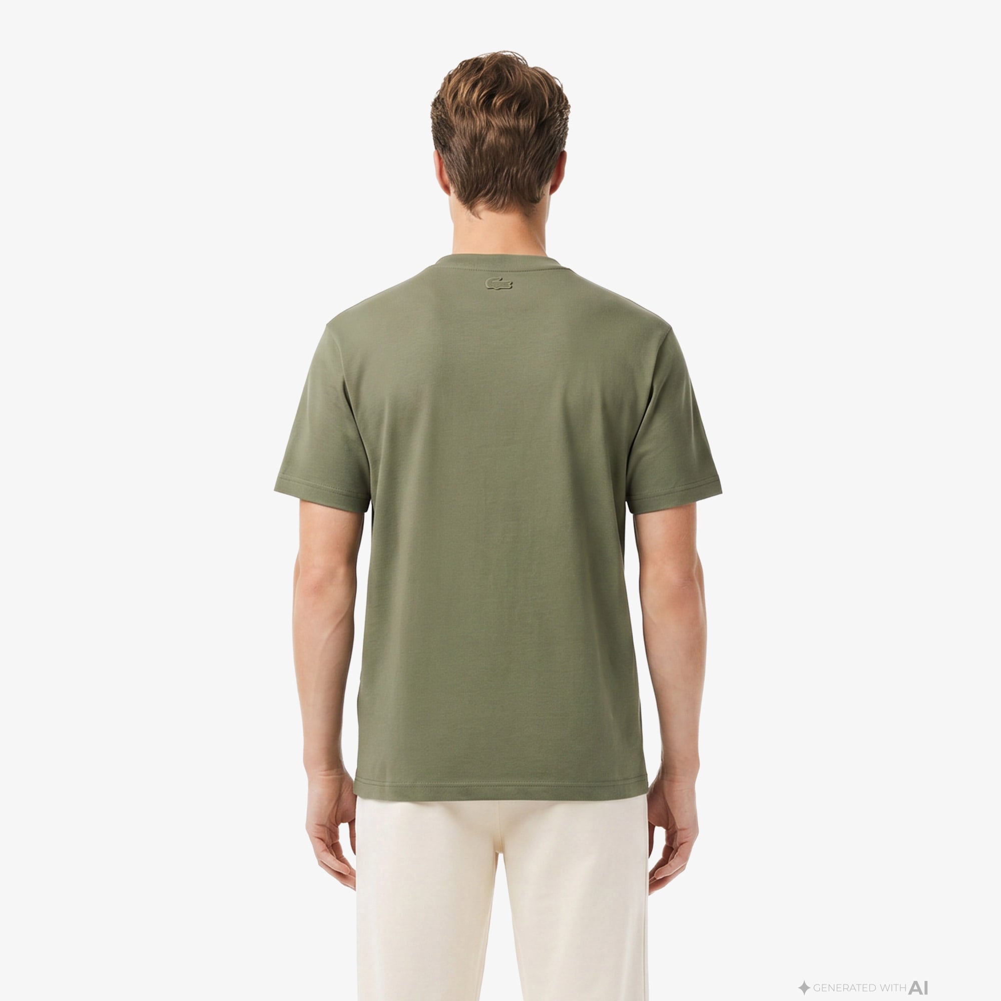 Lacoste Erkek Relaxed Fit Bisiklet Yaka Baskılı Haki T-Shirt görsel 3