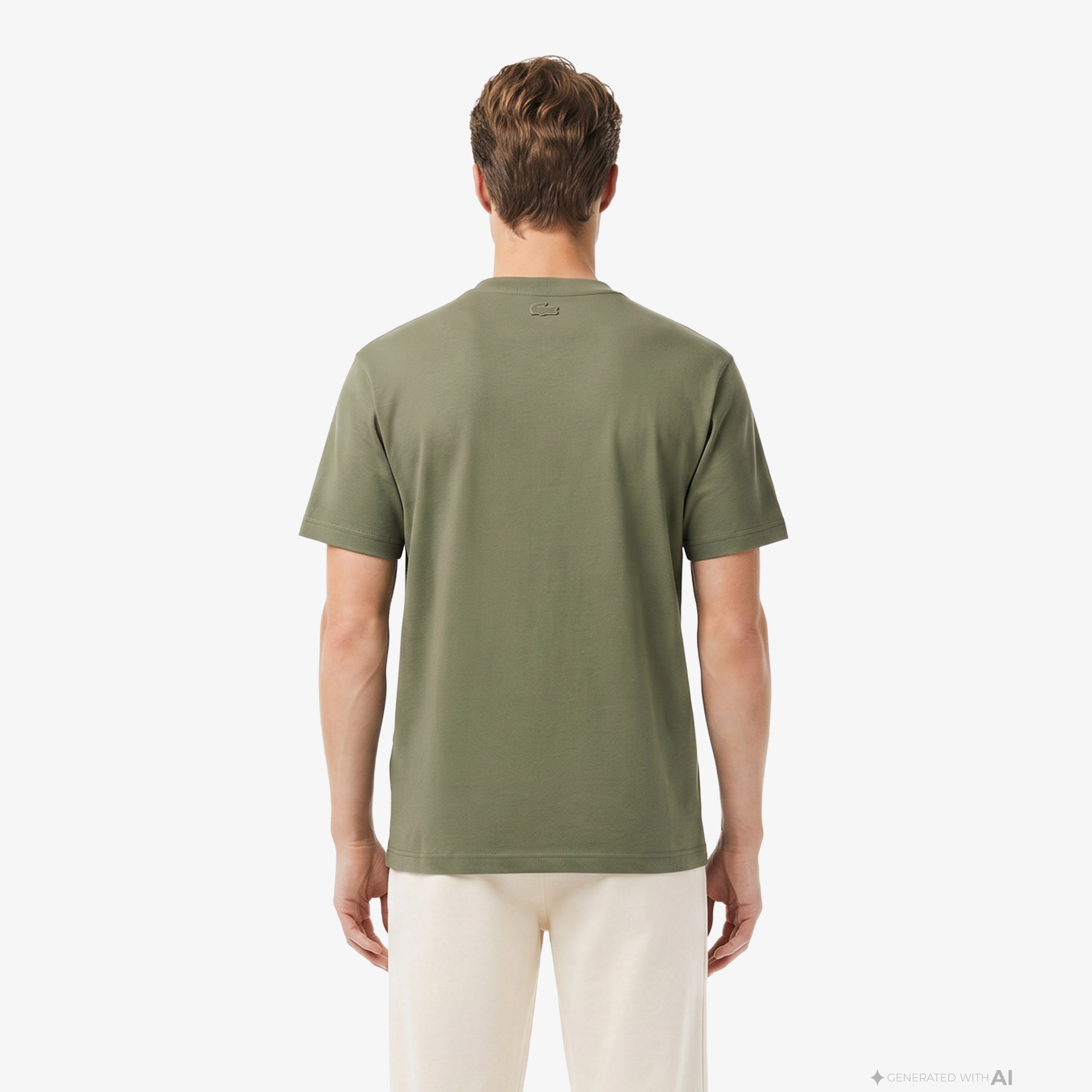 Erkek Relaxed Fit Bisiklet Yaka Baskılı Haki T-Shirt