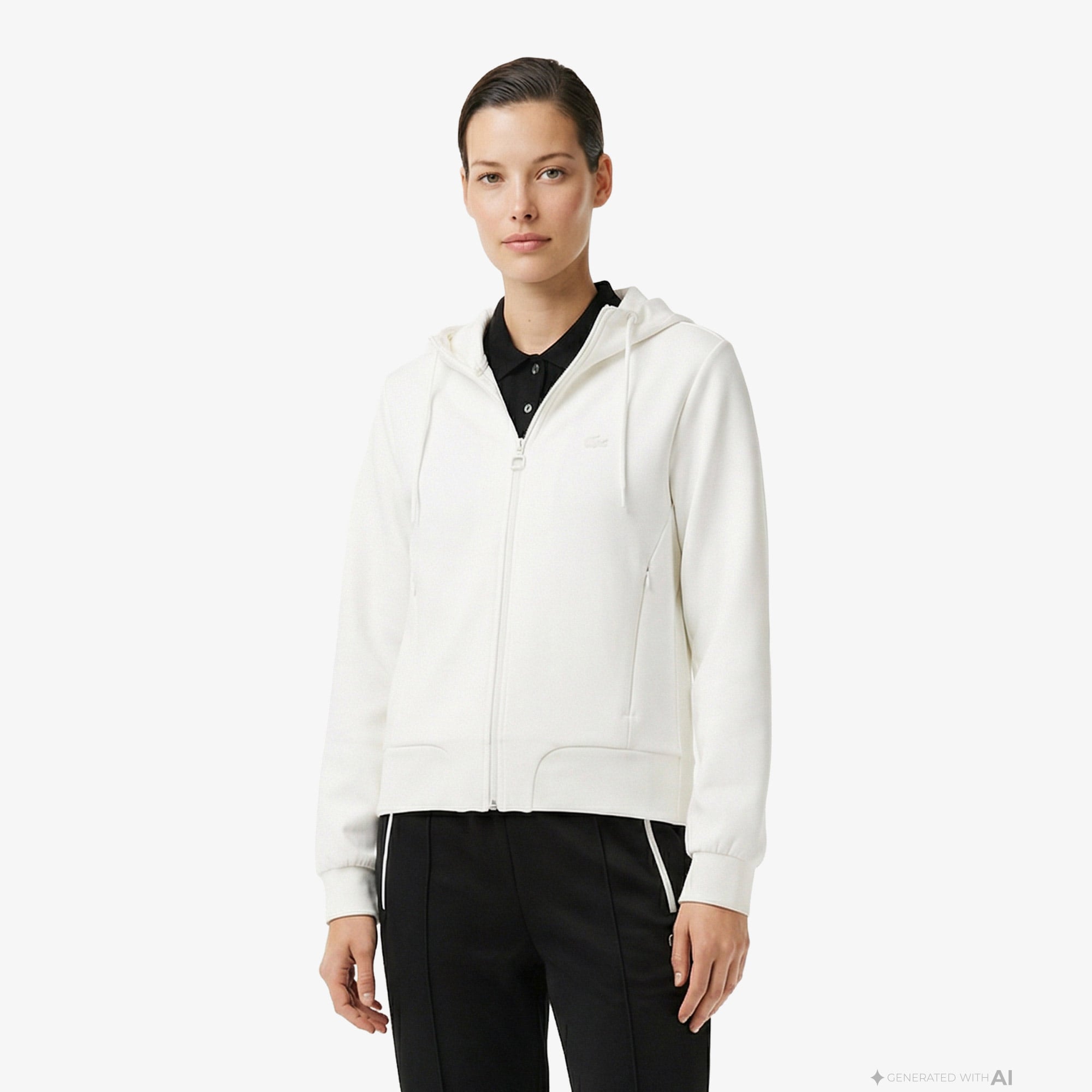 Lacoste Kadın Regular Fit Kapüşonlu Beyaz Sweatshirt