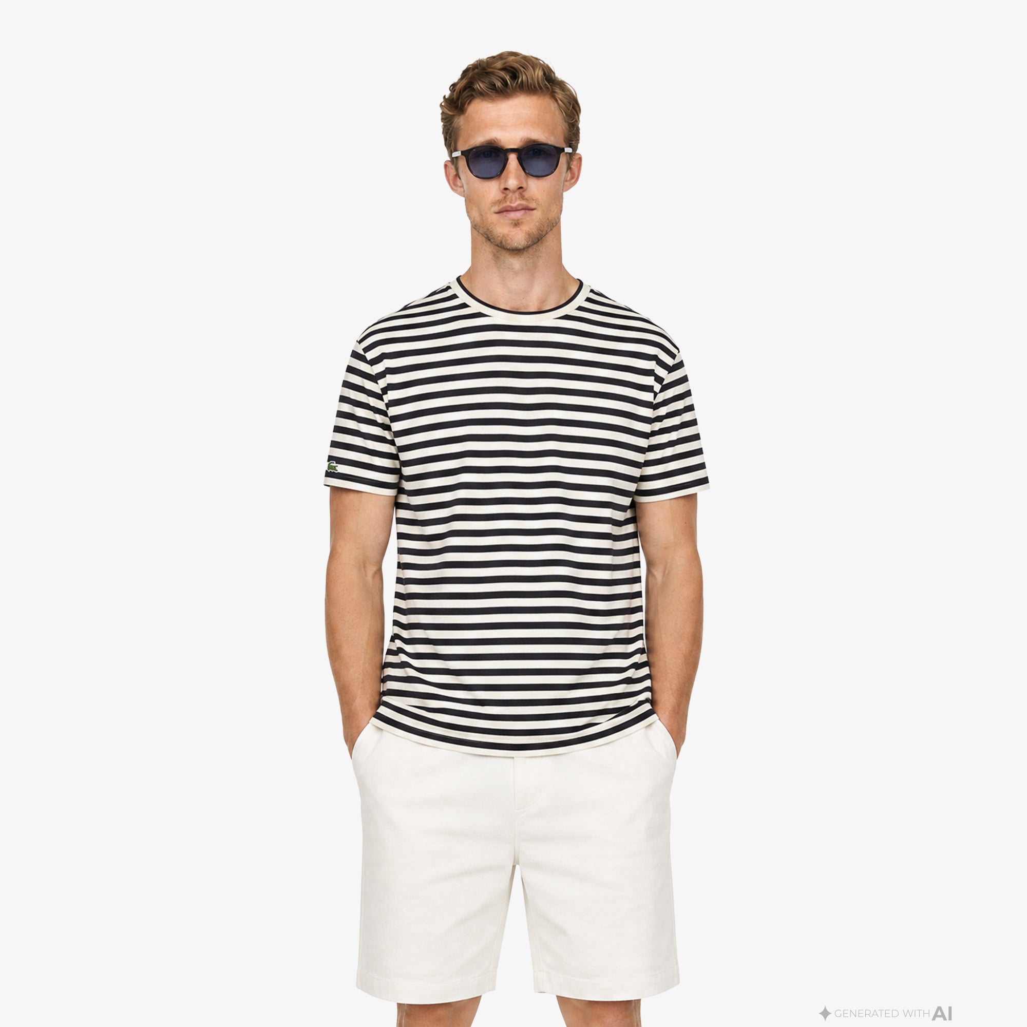 Lacoste Erkek Relaxed Fit Bisiklet Yaka Çizgili Kahverengi T-Shirt