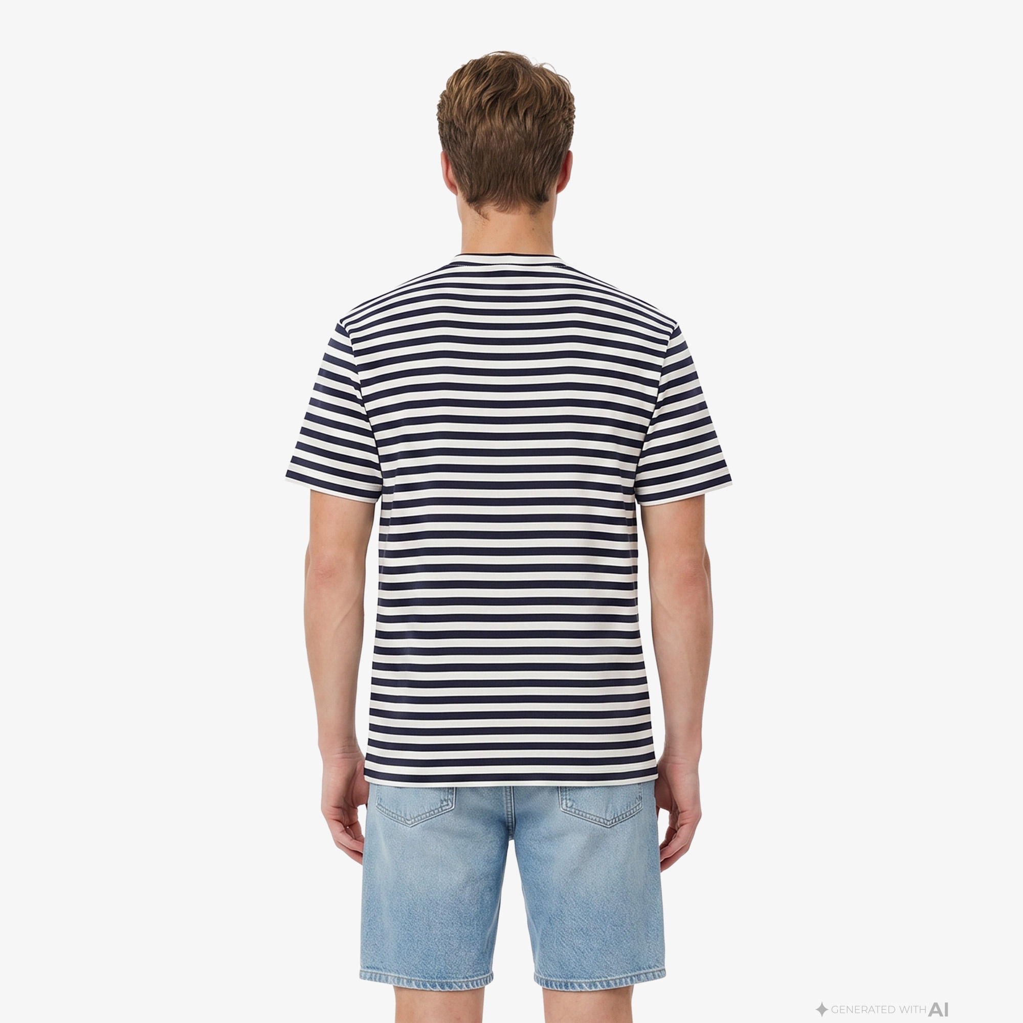 Erkek Relaxed Fit Bisiklet Yaka Çizgili Lacivert T-Shirt