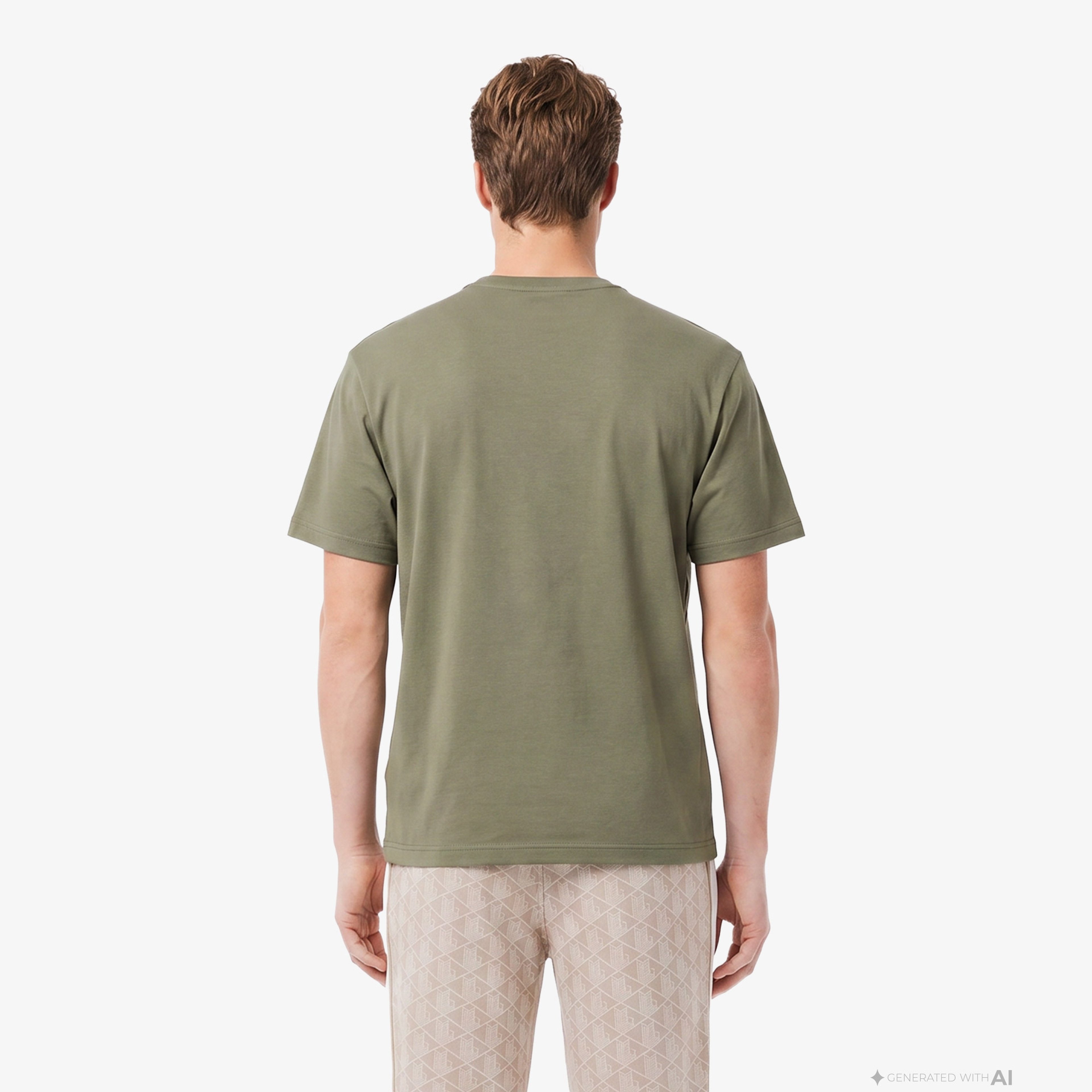 Erkek Relaxed Fit Bisiklet Yaka Haki T-Shirt