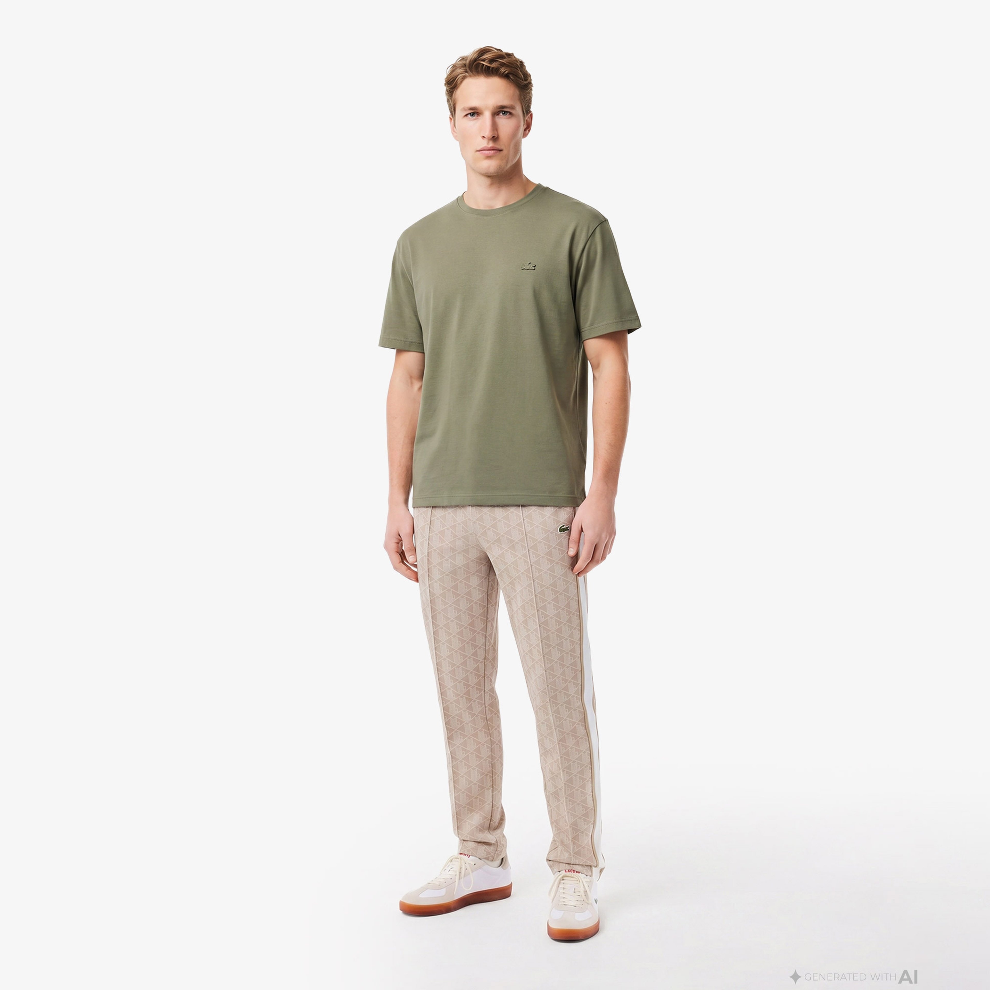 Erkek Relaxed Fit Bisiklet Yaka Haki T-Shirt