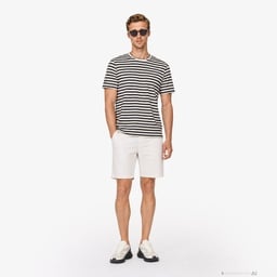 Erkek Relaxed Fit Bisiklet Yaka Çizgili Kahverengi T-Shirt Kahverengi