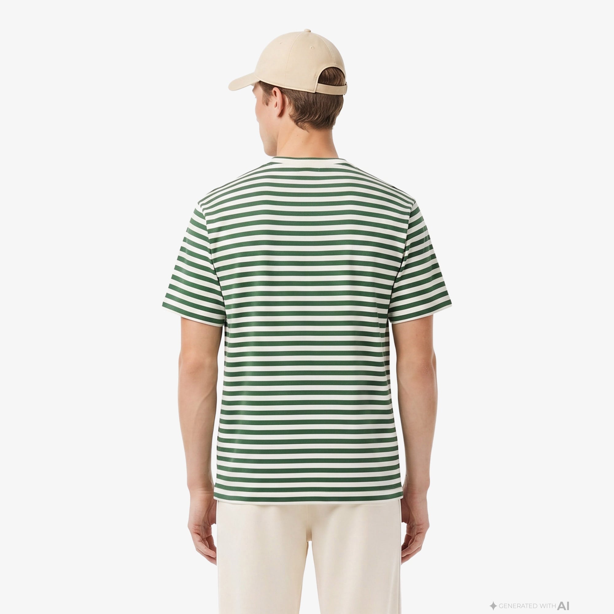 Erkek Relaxed Fit Bisiklet Yaka Çizgili Yeşil T-Shirt