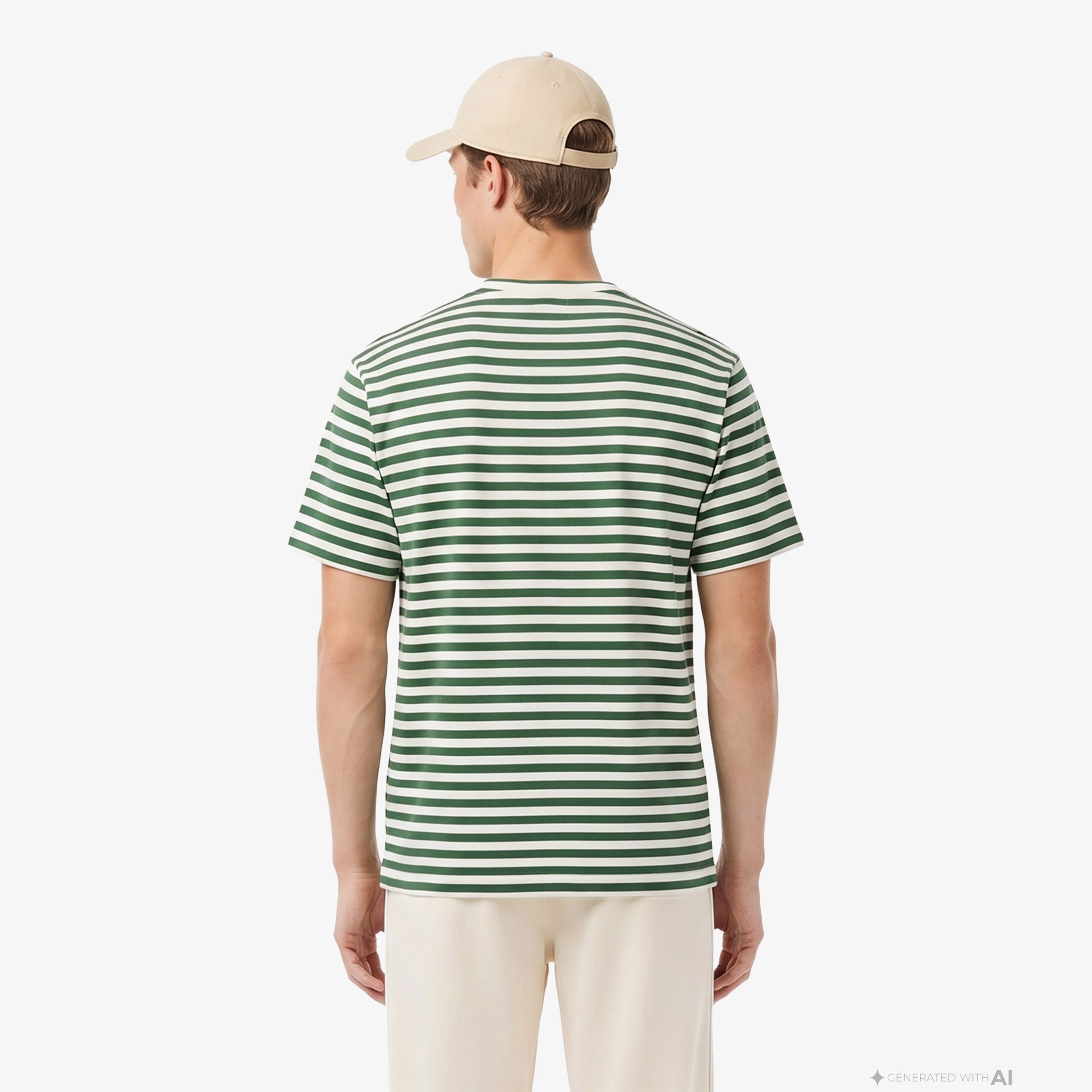 Erkek Relaxed Fit Bisiklet Yaka Çizgili Yeşil T-Shirt