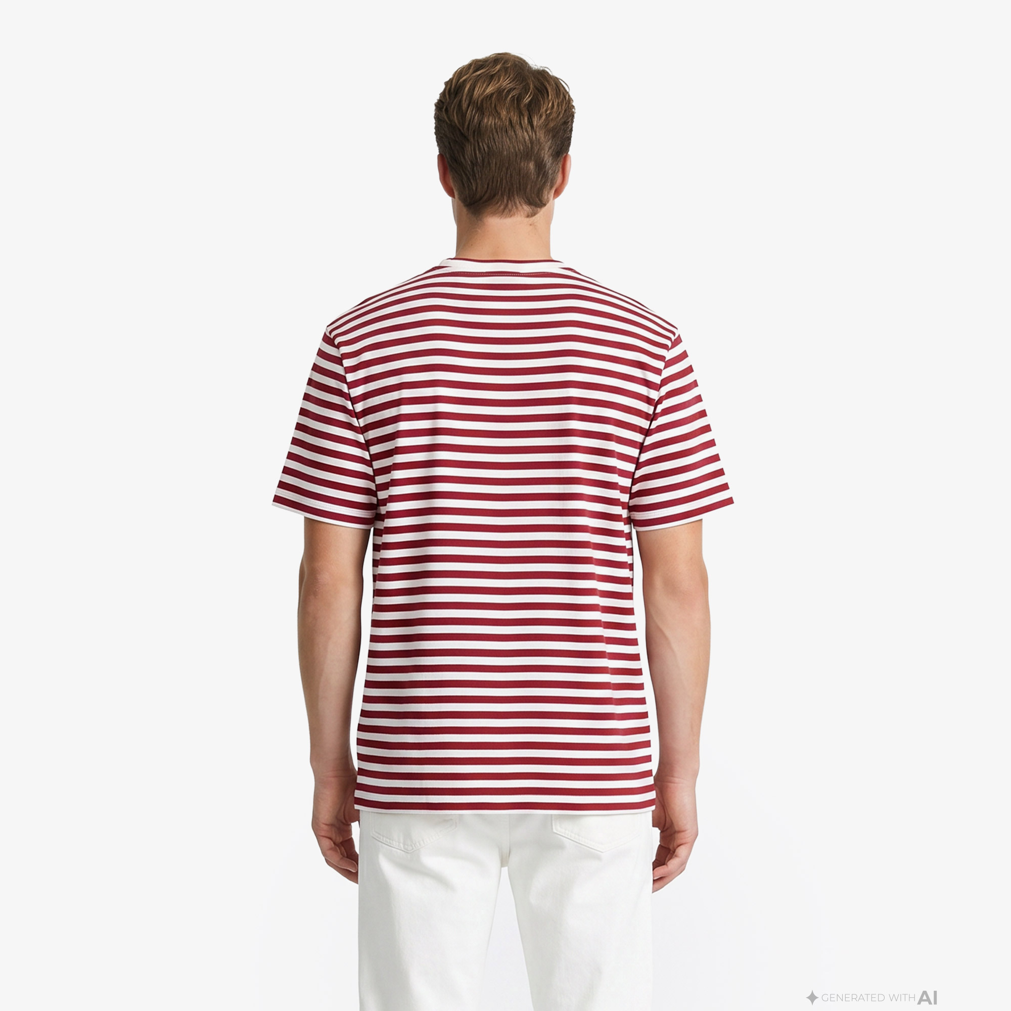 Lacoste Erkek Relaxed Fit Bisiklet Yaka Çizgili Bordo T-Shirt görsel 3