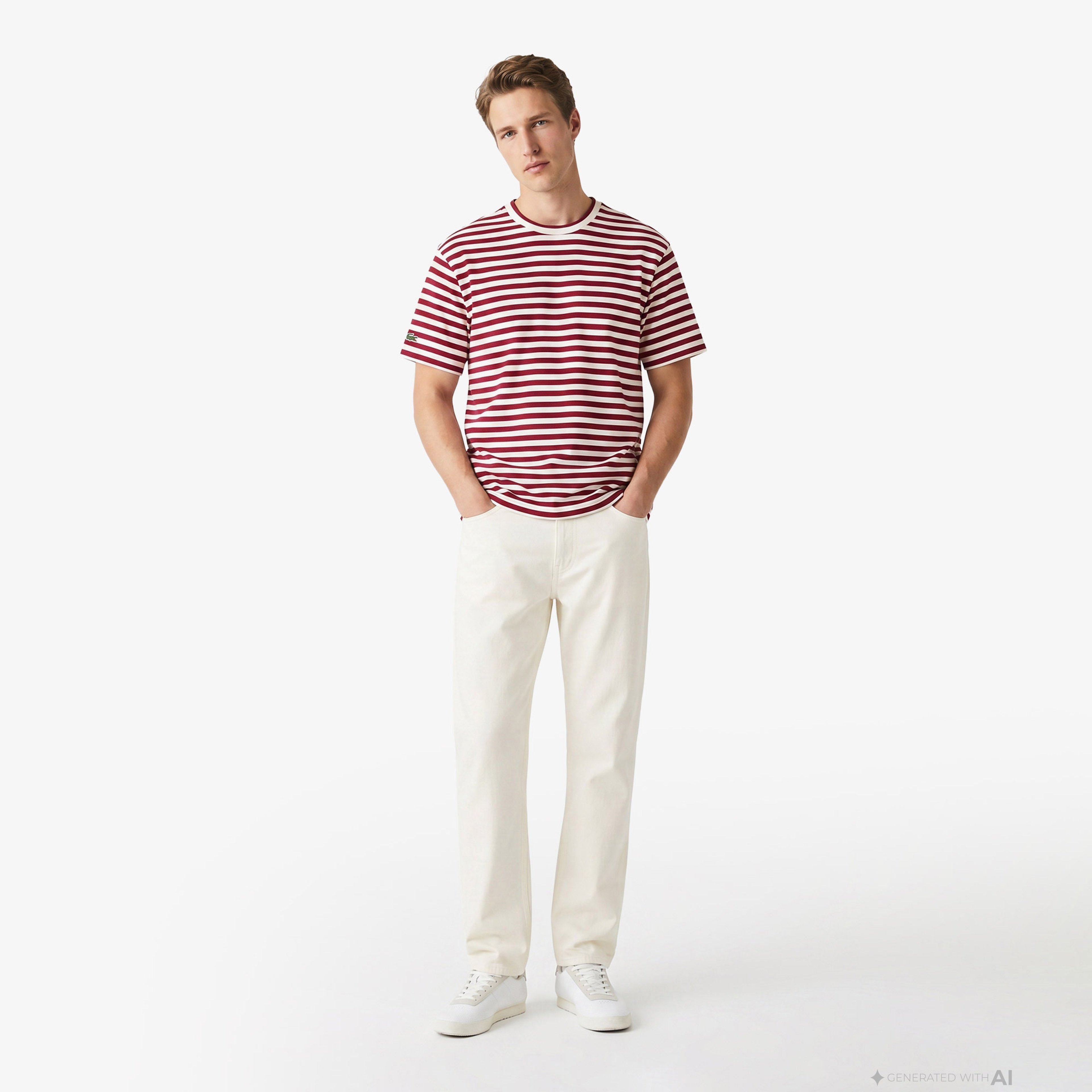 Erkek Relaxed Fit Bisiklet Yaka Çizgili Bordo T-Shirt Erkek Relaxed Fit Bisiklet Yaka Çizgili Bordo T-Shirt