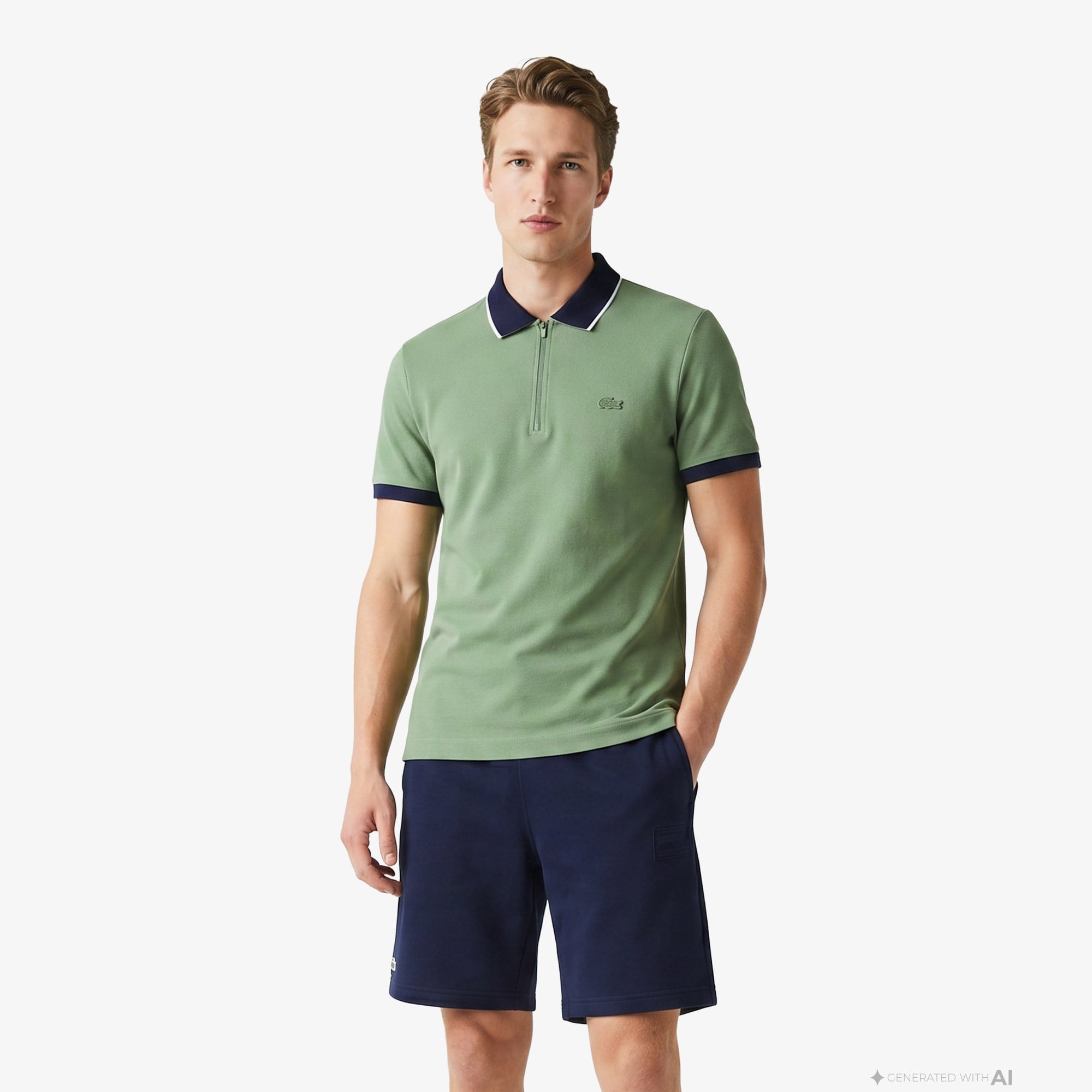 Erkek Regular Fit Renk Bloklu Yeşil Polo