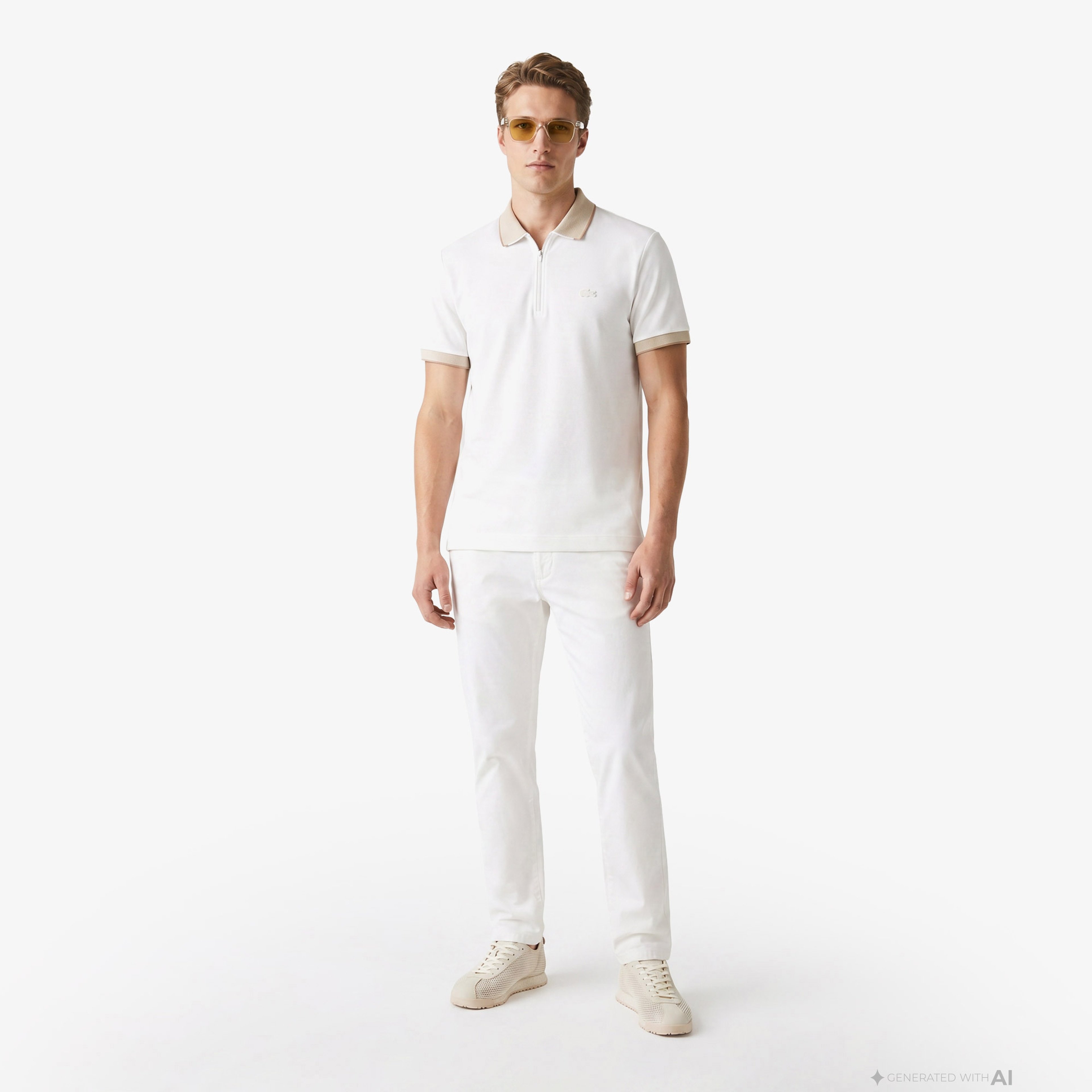 Erkek Regular Fit Renk Bloklu Krem Polo Erkek Regular Fit Renk Bloklu Krem Polo