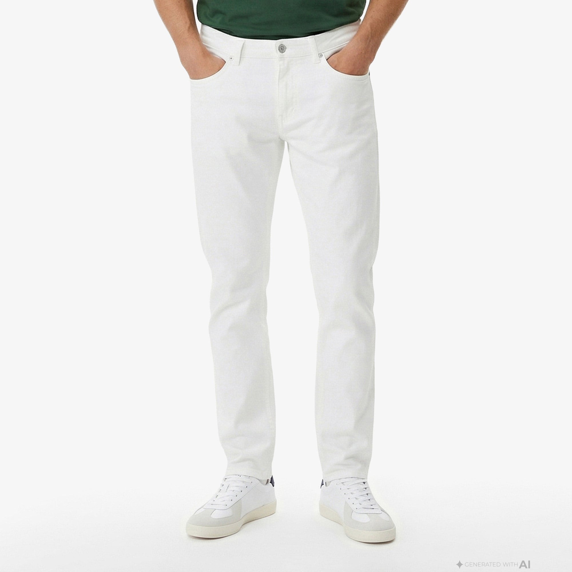 Lacoste Erkek Slim Fit Beyaz Jean Pantolon görsel 3
