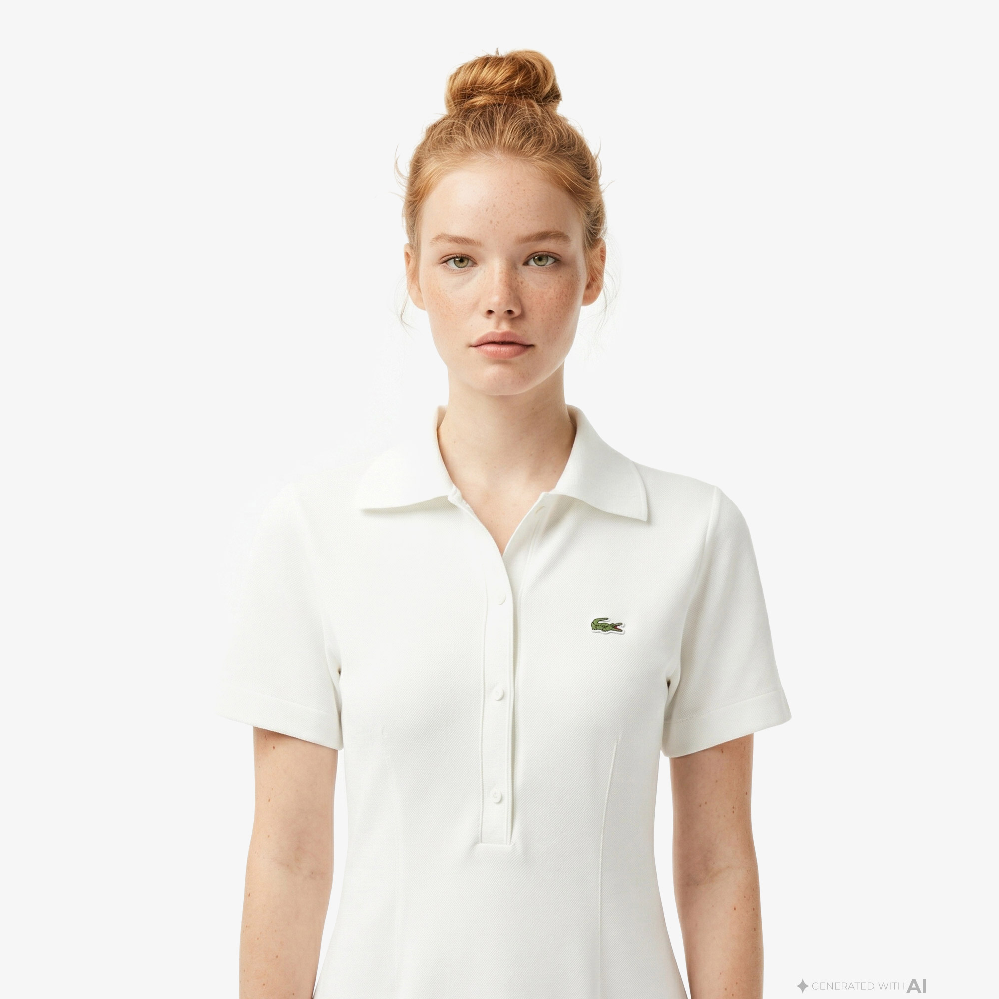 Lacoste Kadın Classic Fit Kısa Kollu Polo Yaka Krem Elbise görsel 2