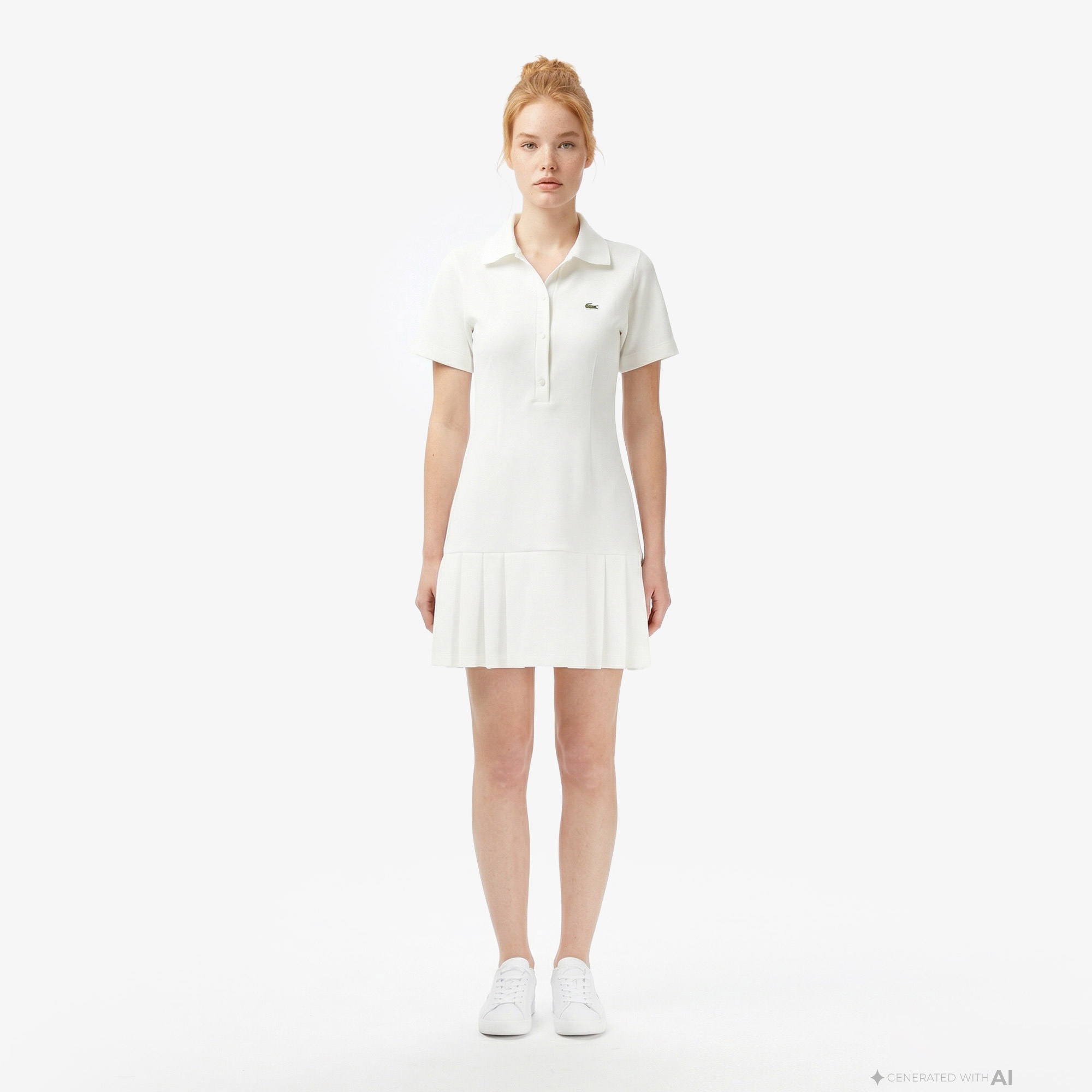 Kadın Classic Fit Kısa Kollu Polo Yaka Krem Elbise