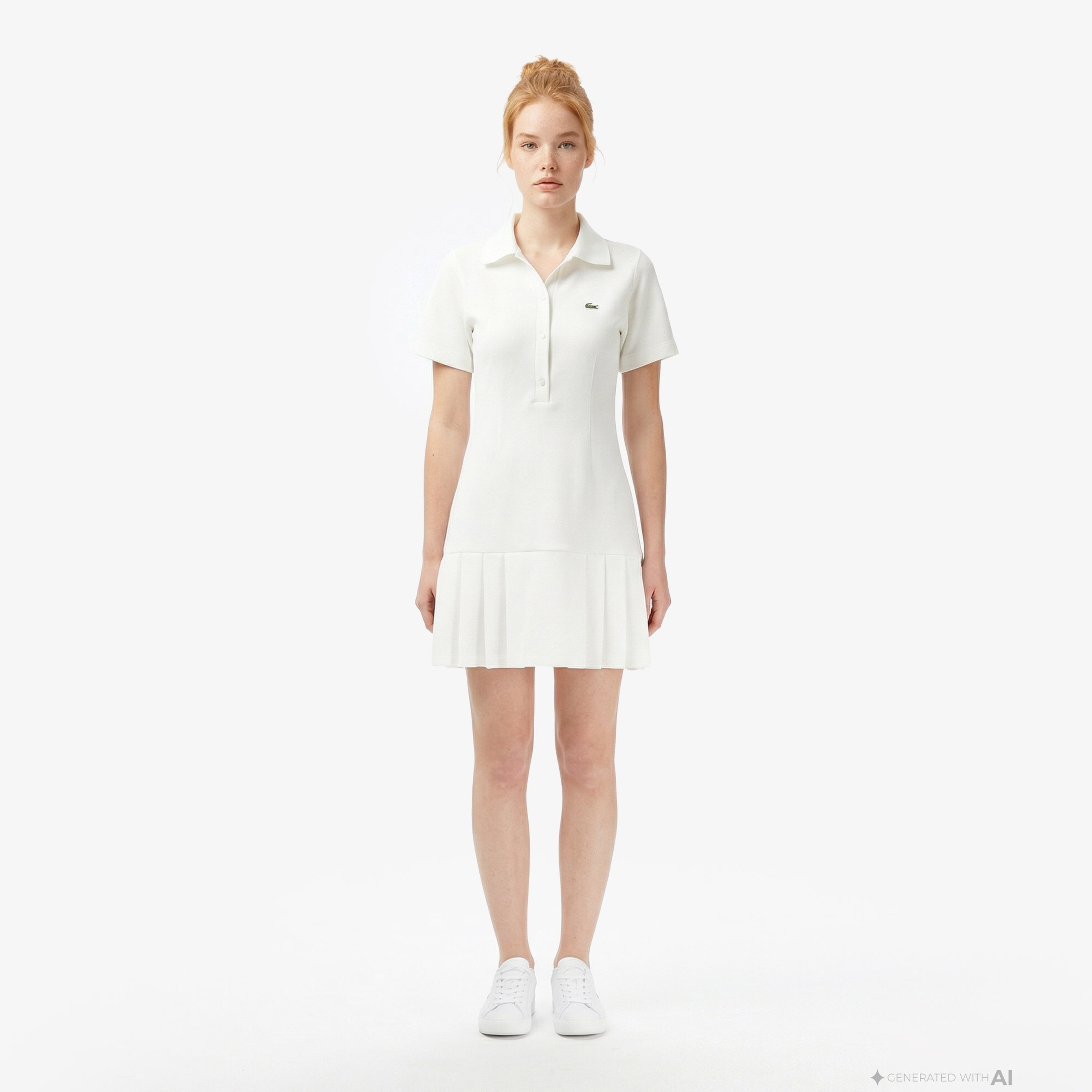 Kadın Classic Fit Kısa Kollu Polo Yaka Krem Elbise