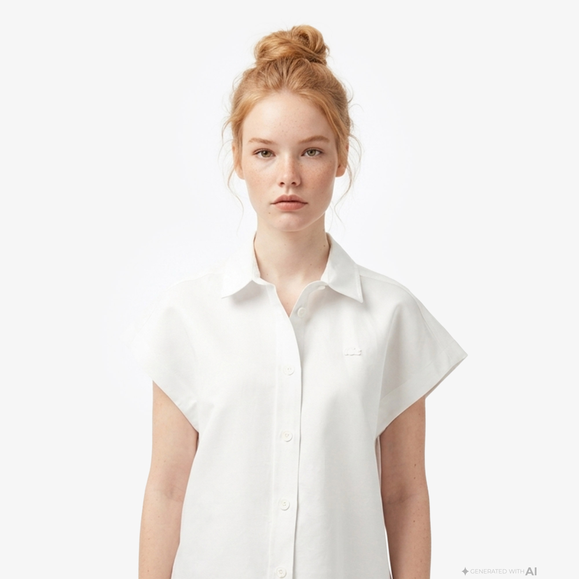 Lacoste Kadın Regular Fit Kısa Kollu Düğmeli Yaka Krem Gömlek görsel 2