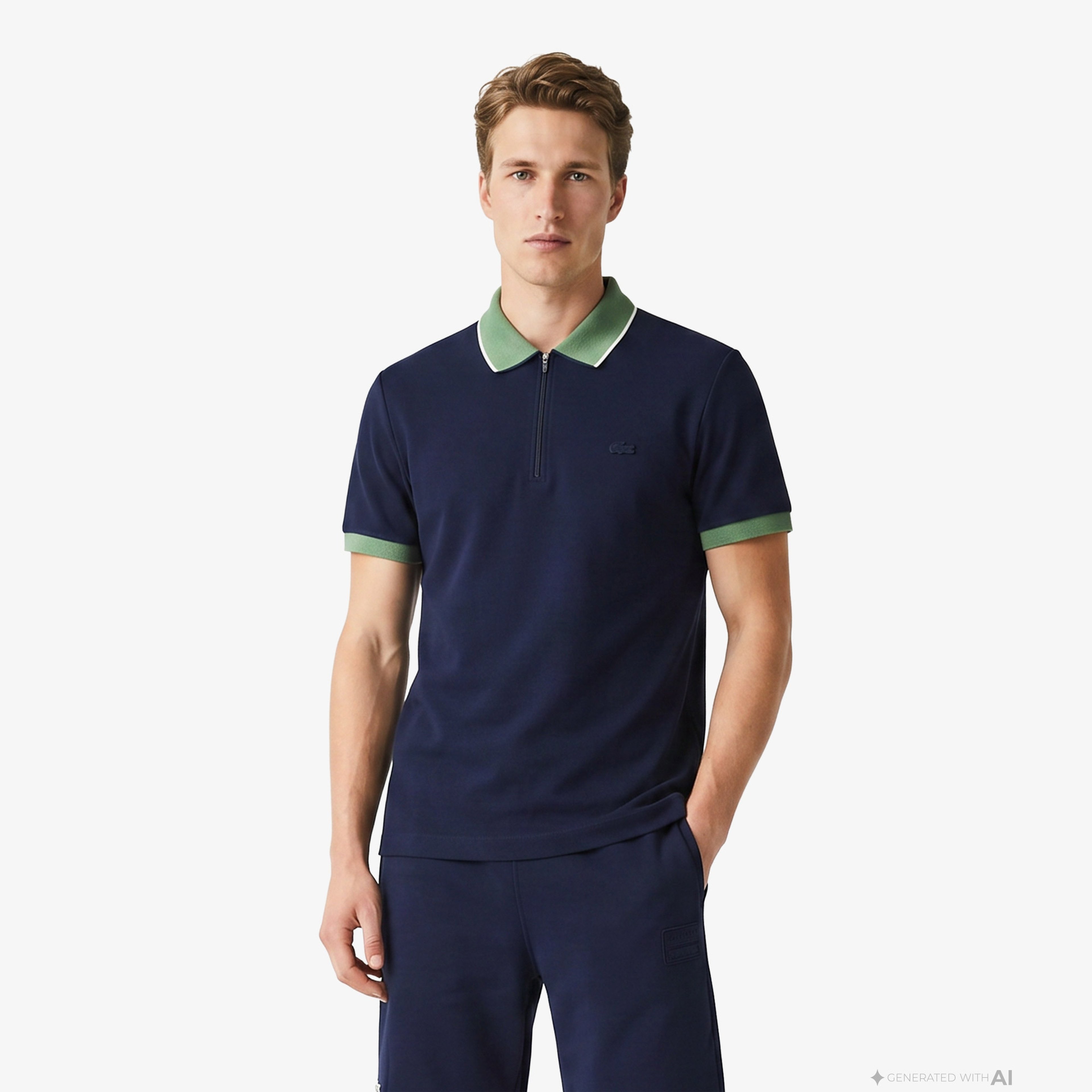 Erkek Regular Fit Renk Bloklu Lacivert Polo