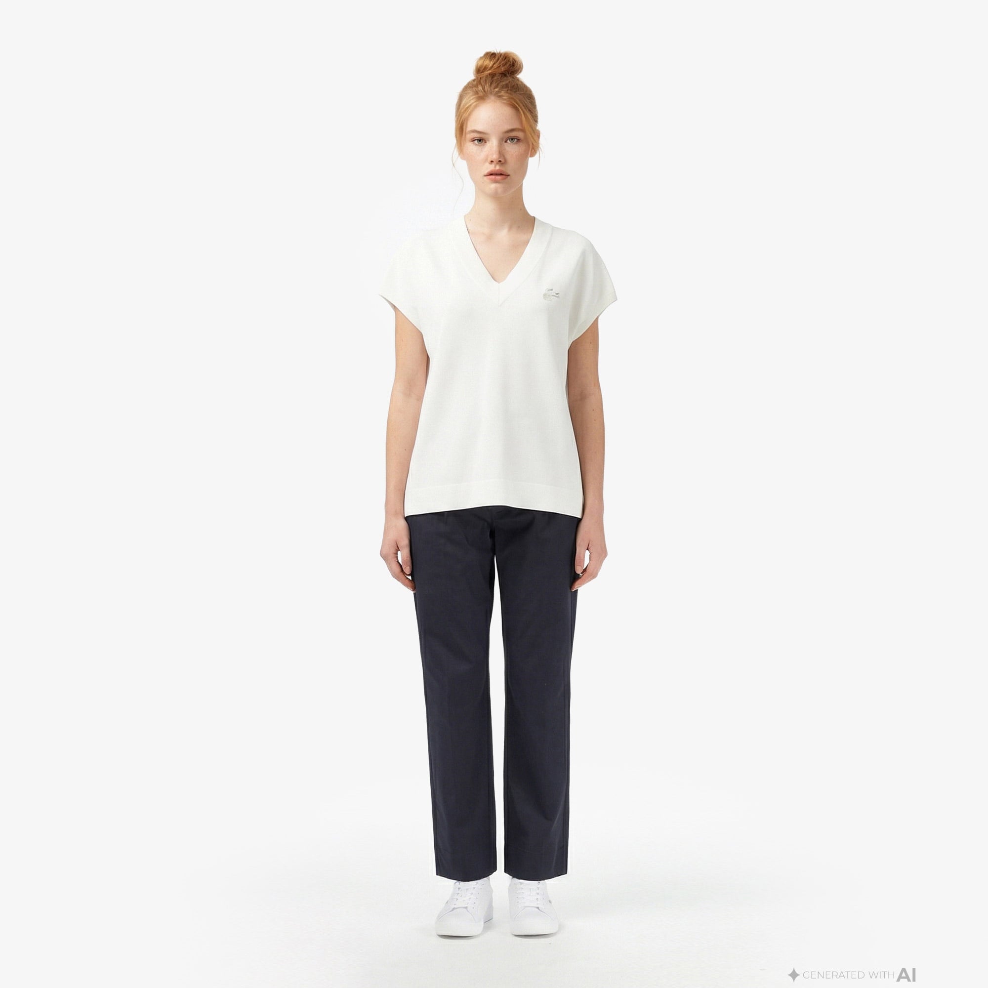 Kadın Relaxed Fit Kısa Kollu V Yaka Beyaz Triko