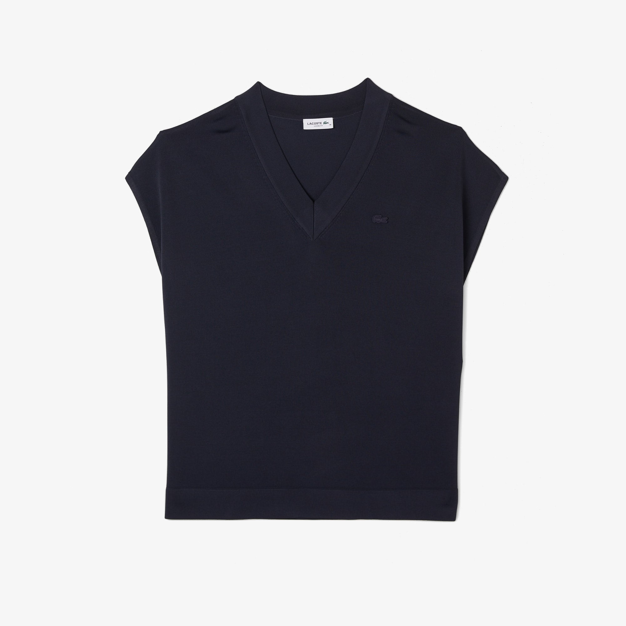 Lacoste Kadın Relaxed Fit Kısa Kollu V Yaka Koyu Gri Triko görsel 3