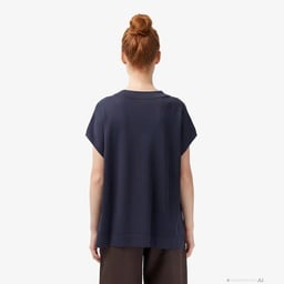 Kadın Relaxed Fit Kısa Kollu V Yaka Koyu Gri Triko Gri