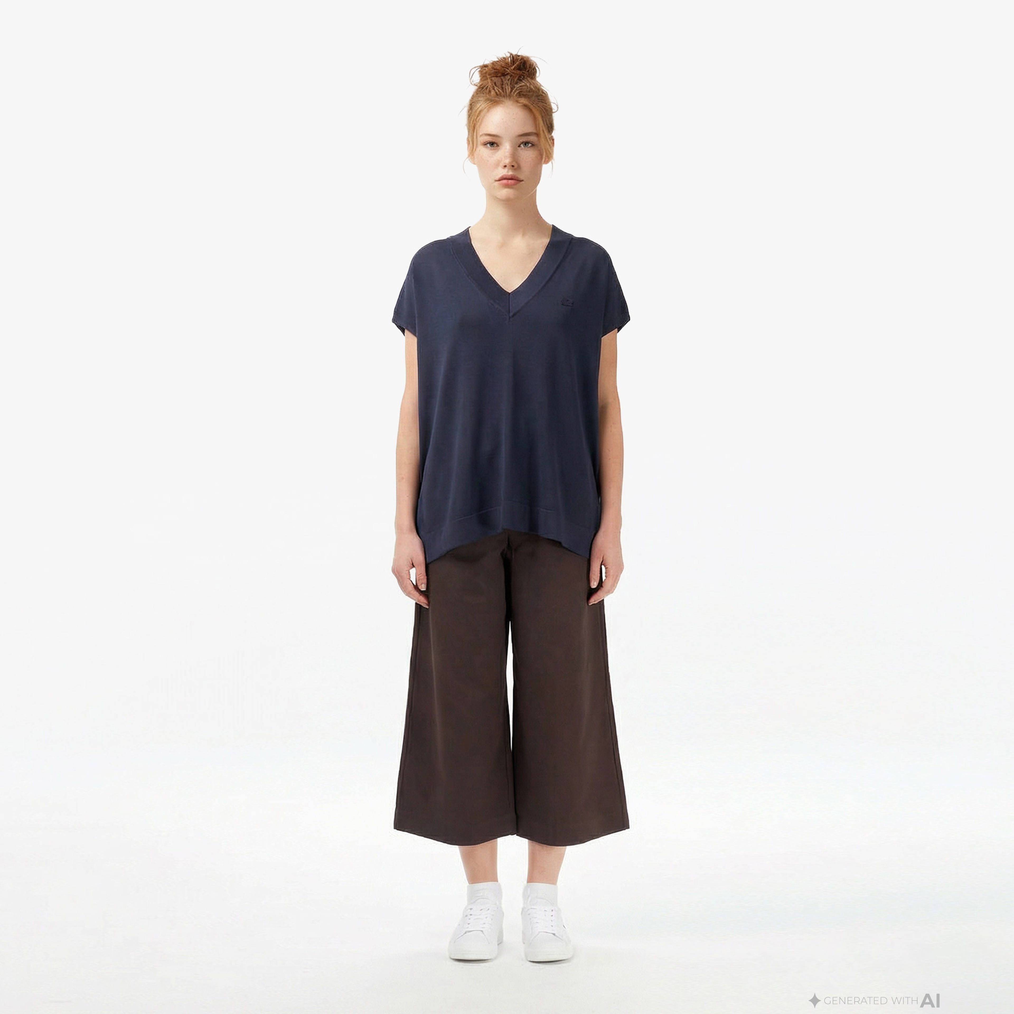 Kadın Relaxed Fit Kısa Kollu V Yaka Koyu Gri Triko