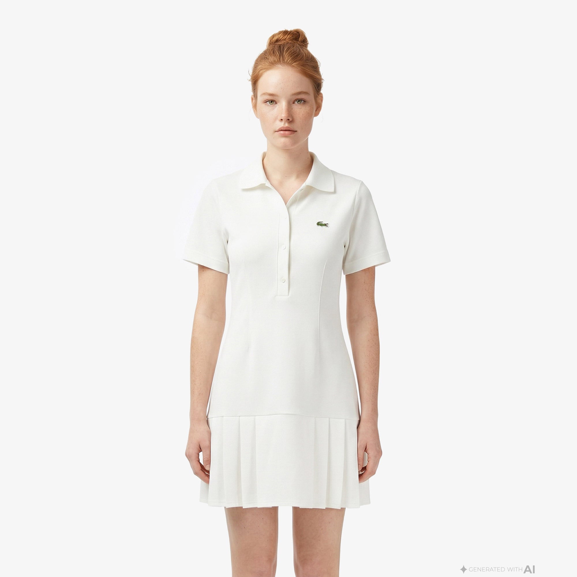 Kadın Classic Fit Kısa Kollu Polo Yaka Krem Elbise