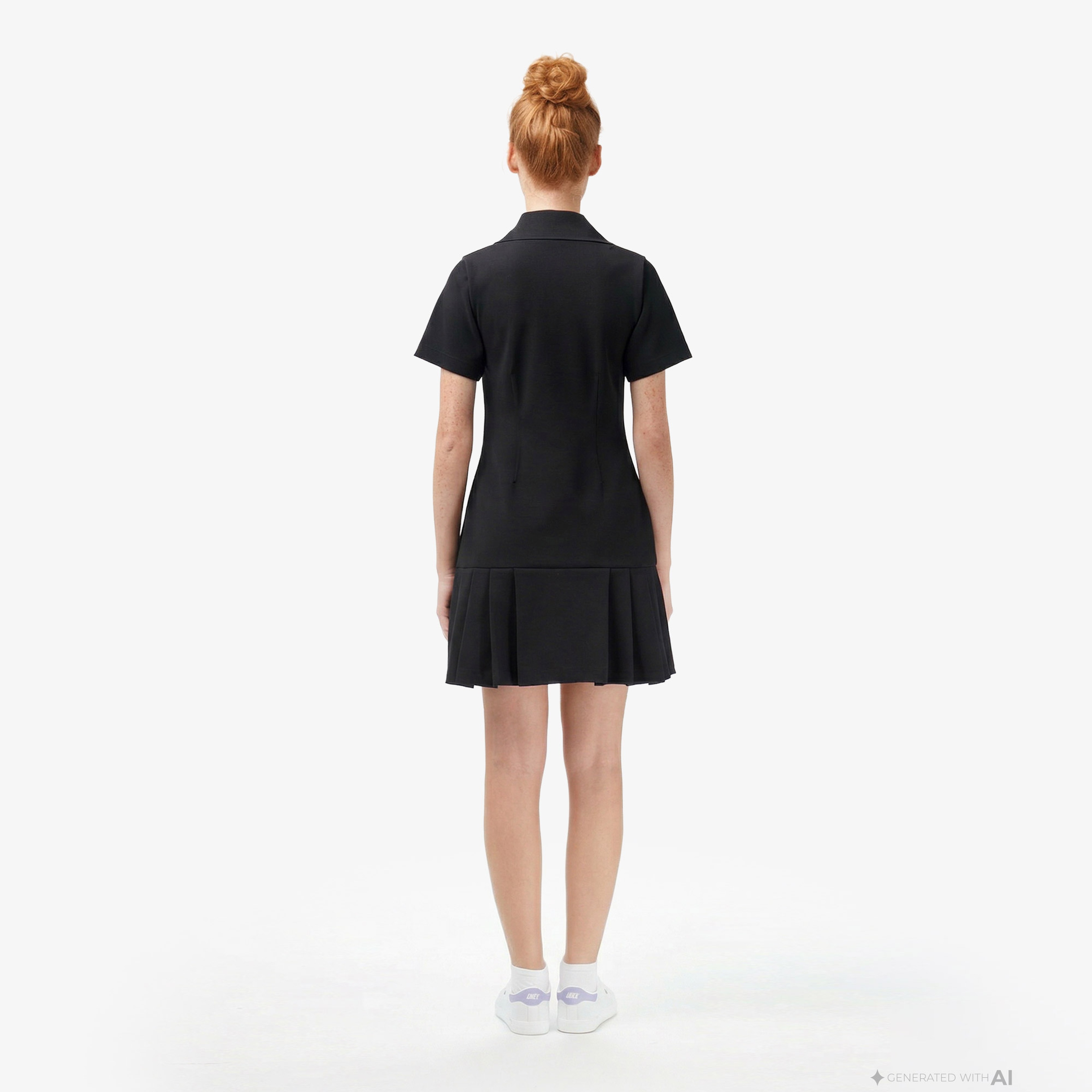 Kadın Classic Fit Kısa Kollu Polo Yaka Siyah Elbise