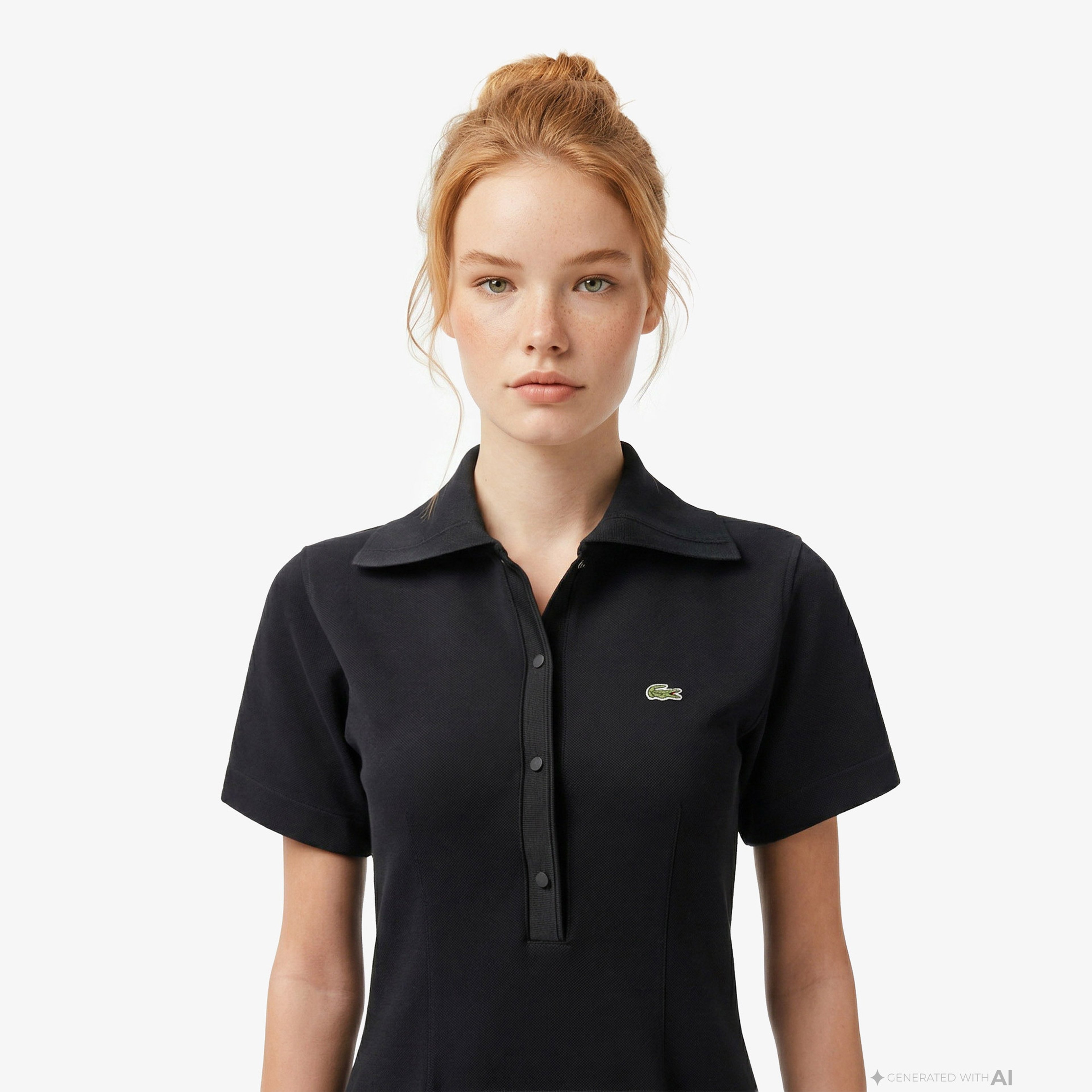 Kadın Classic Fit Kısa Kollu Polo Yaka Siyah Elbise