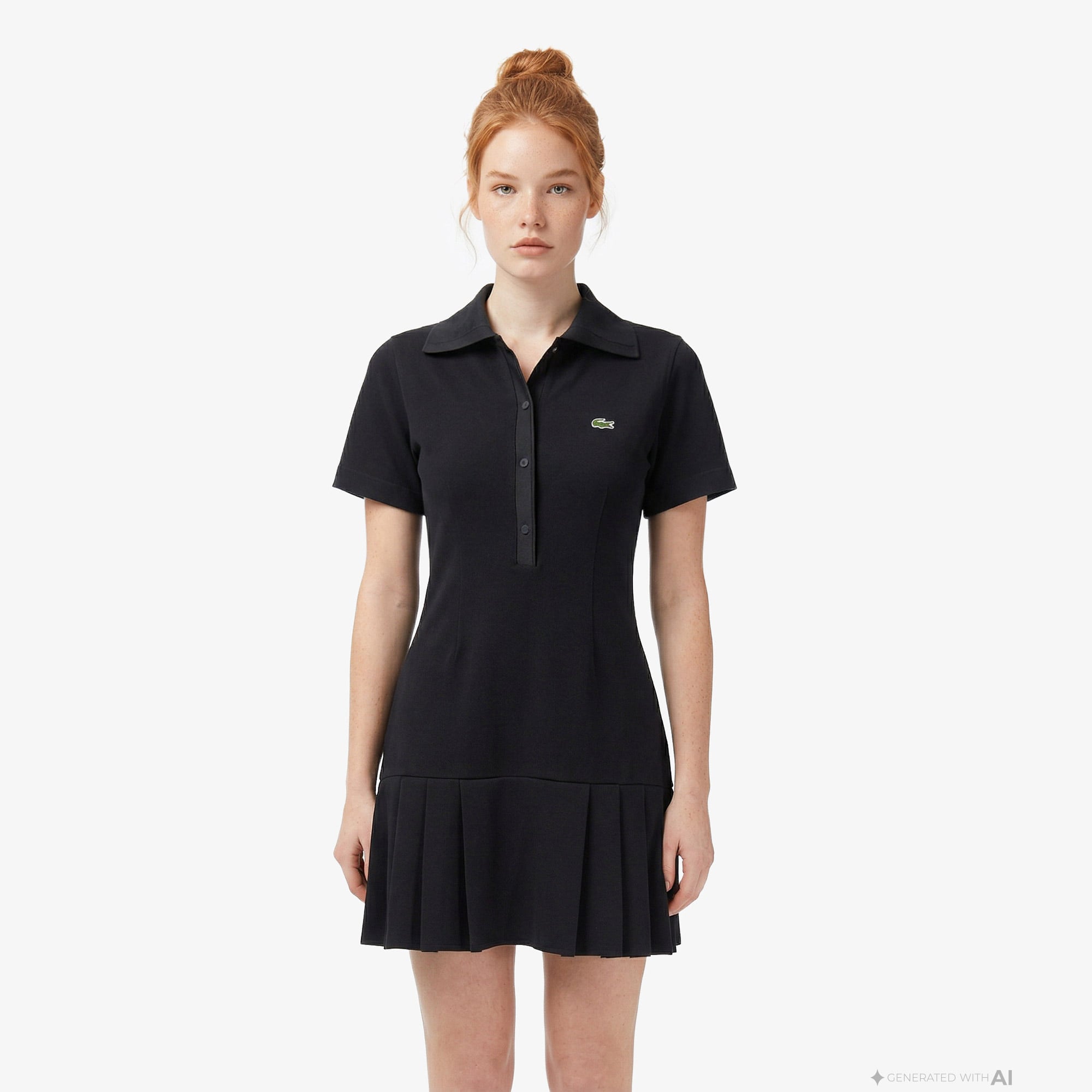 Lacoste Kadın Classic Fit Kısa Kollu Polo Yaka Siyah Elbise görsel 6