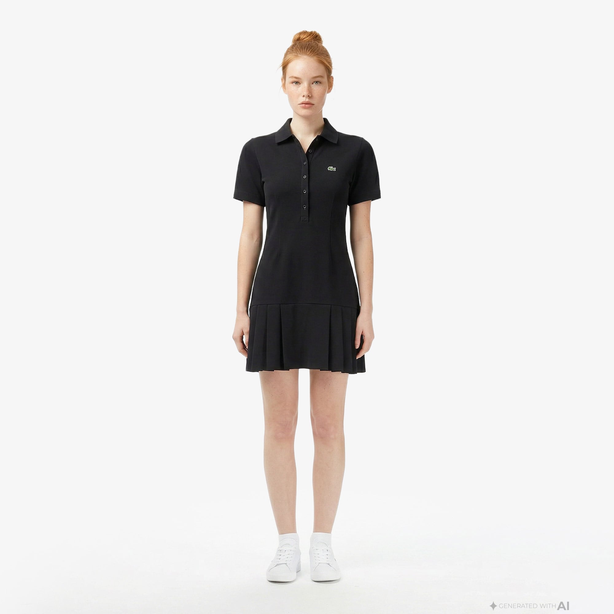 Lacoste Kadın Classic Fit Kısa Kollu Polo Yaka Siyah Elbise
