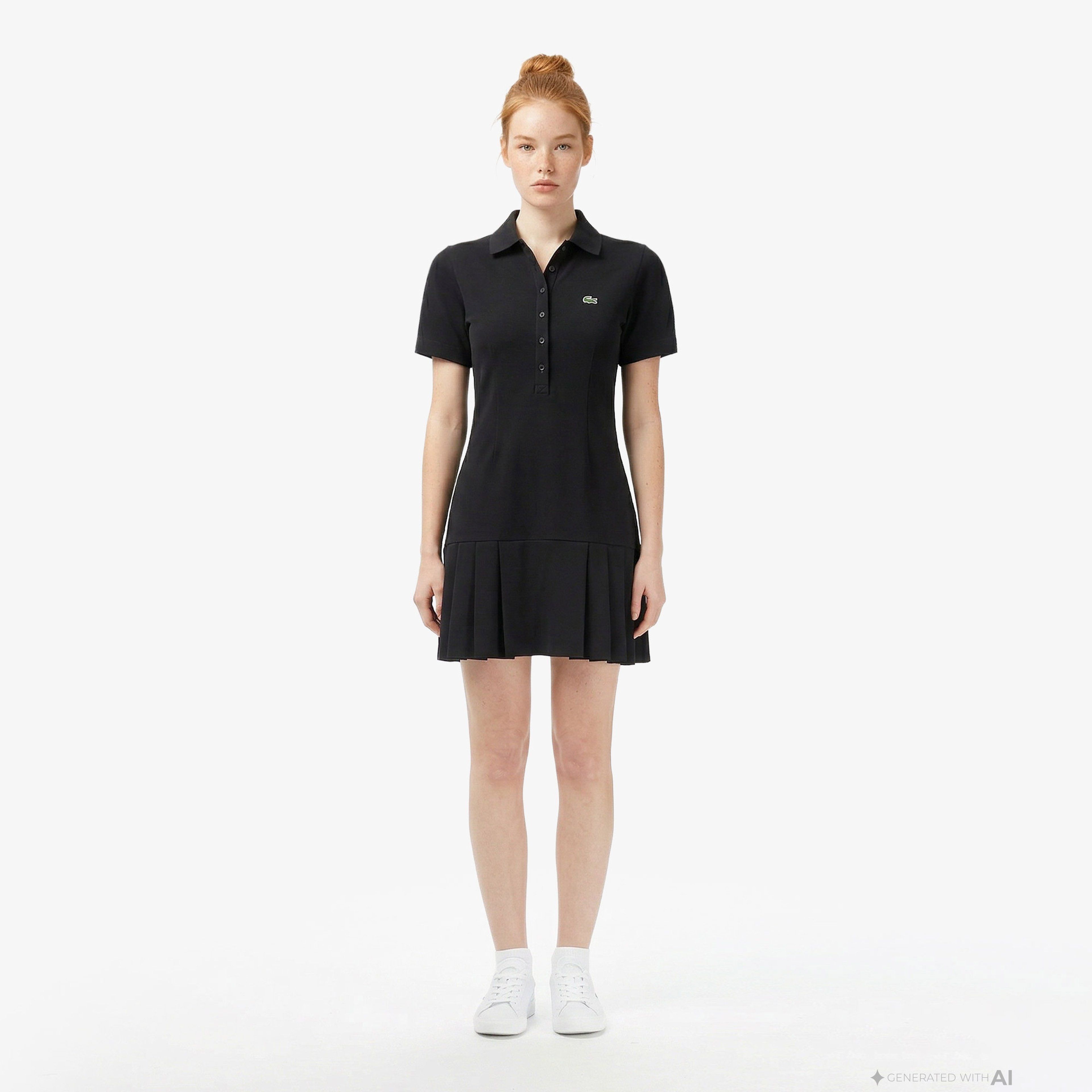 Kadın Classic Fit Kısa Kollu Polo Yaka Siyah Elbise