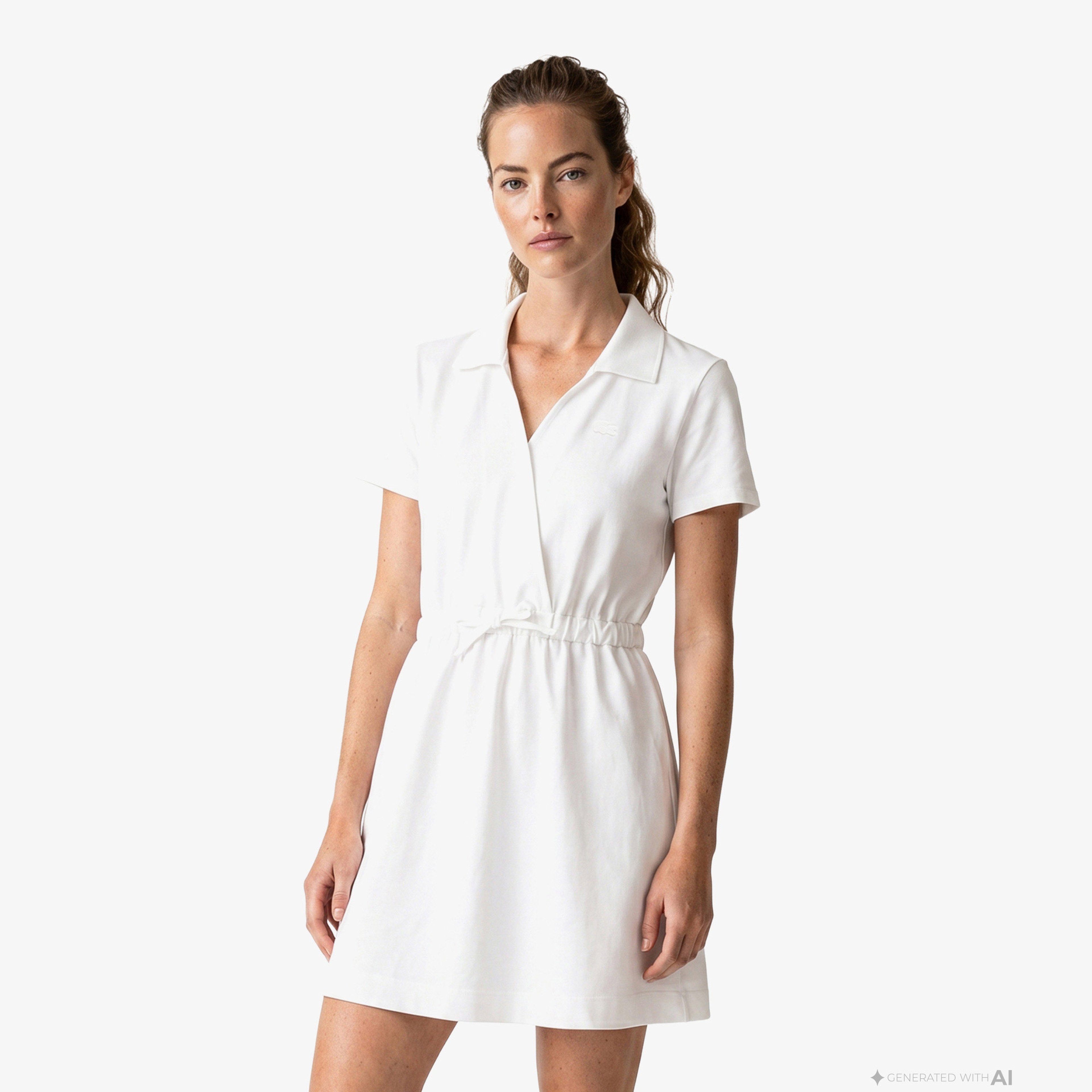Kadın Flare Fit Kısa Kollu Polo Yaka Krem Elbise