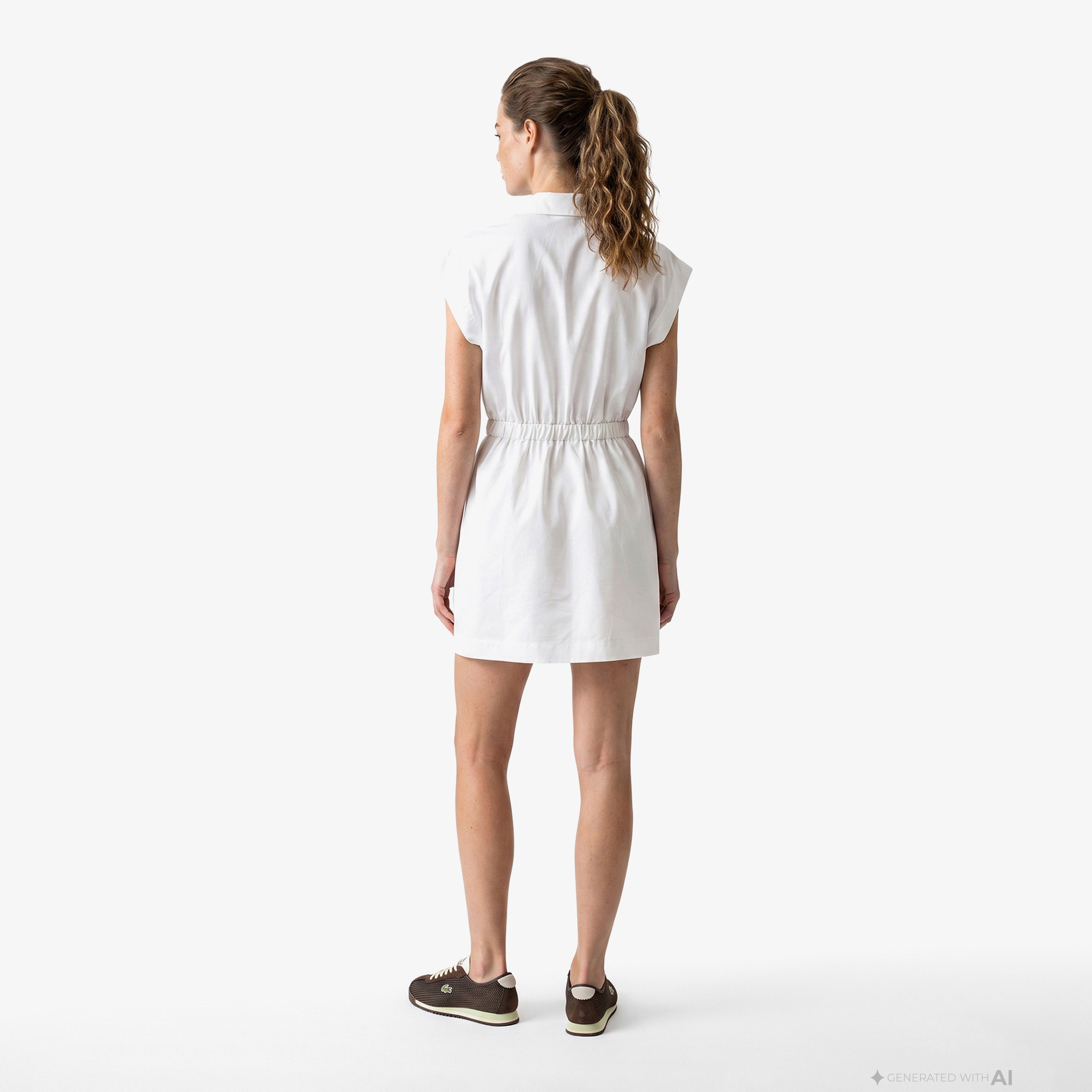 Kadın Flare Fit Kısa Kollu Polo Yaka Krem Elbise